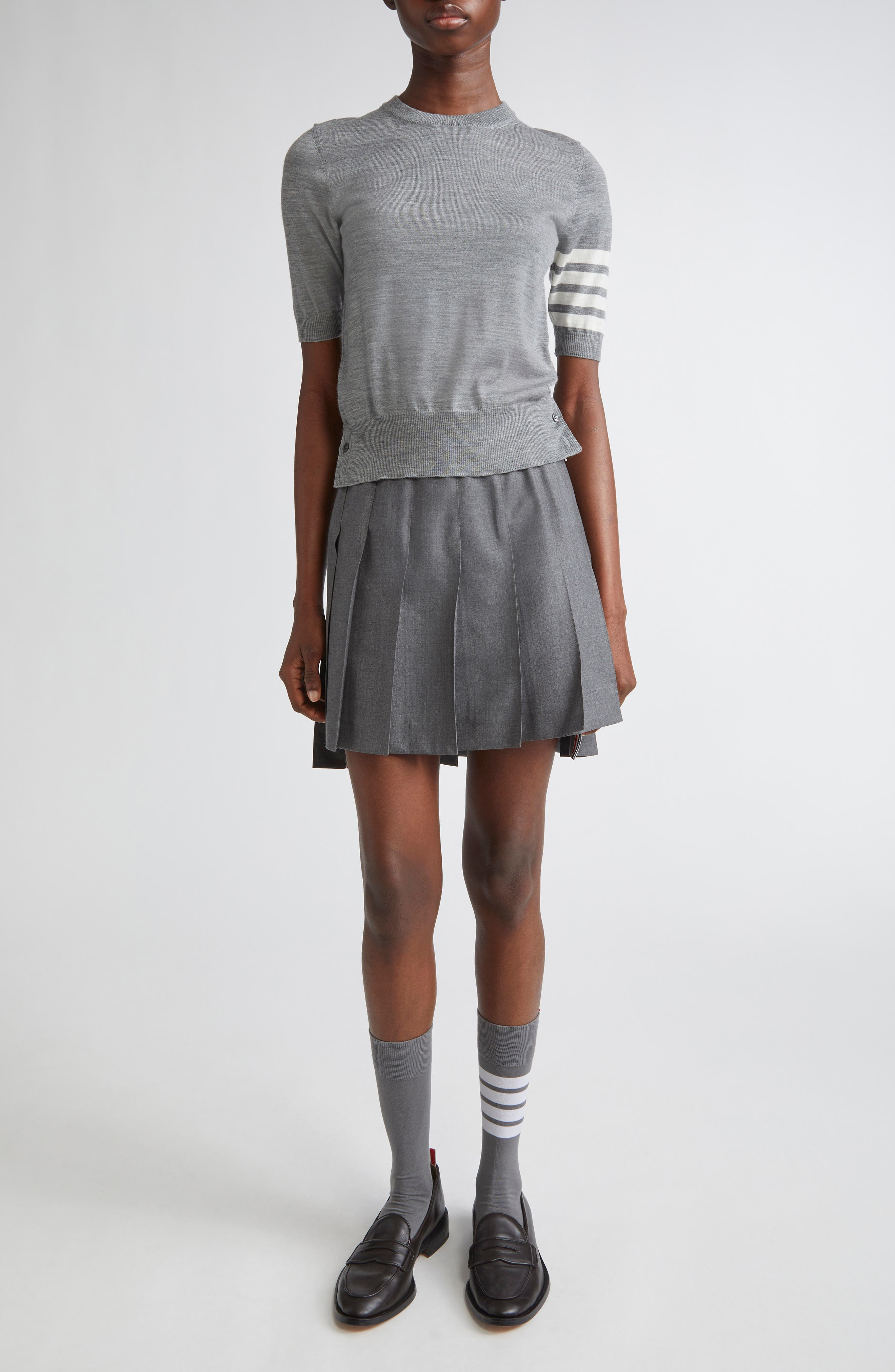 Thom Browne 4-Bar Short Sleeve Wool Blend Sweater in Light Grey at Nordstrom - 2