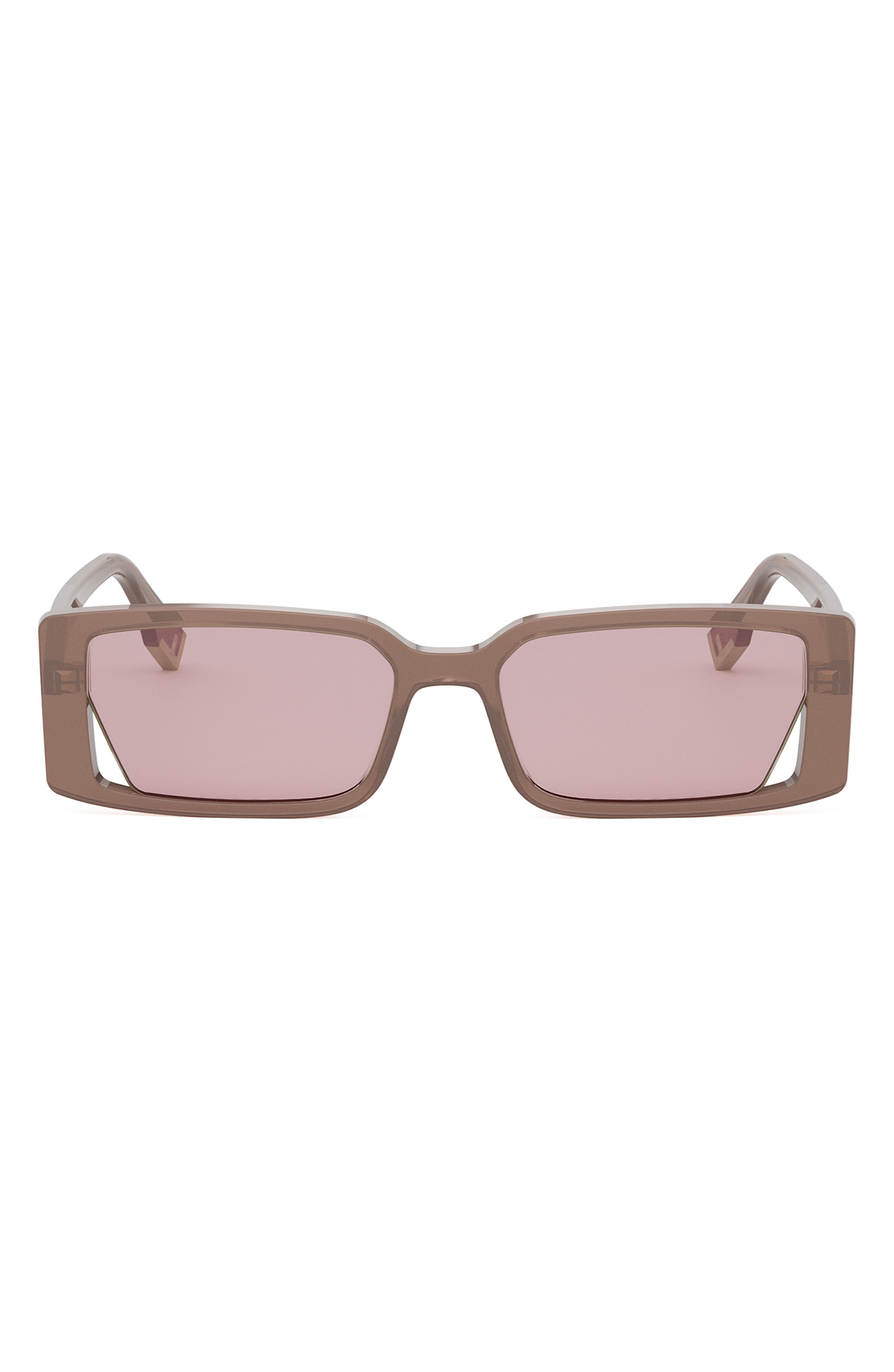 Fendi Way 53mm Rectangular Sunglasses in Shiny Light Brown /Violet at Nordstrom - 1