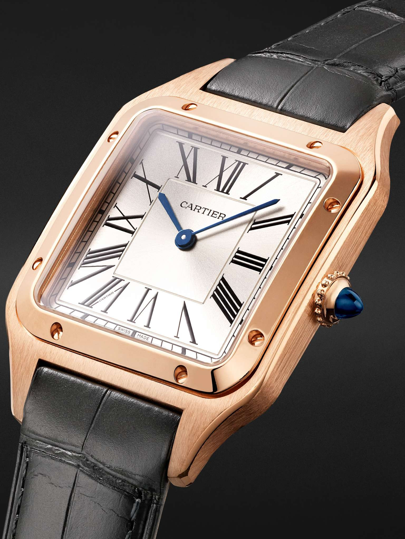 Santos-Dumont Large 43.5mm 18-Karat Rose Gold and Alligator Watch, Ref. No. CRWGSA0116 - 3