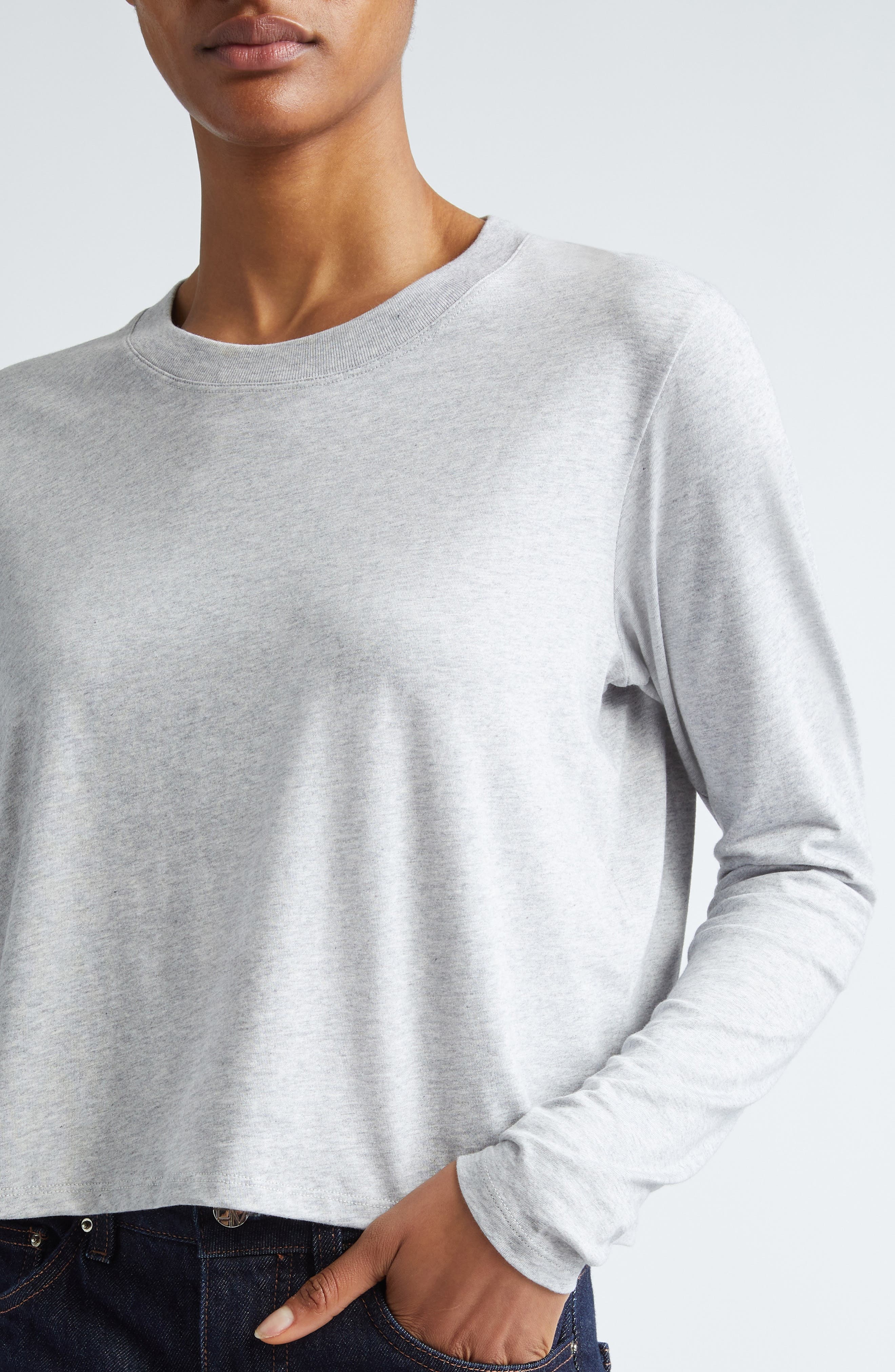 LOULOU DE SAISON Masal Long Sleeve Cotton T-Shirt in Grey Melange at Nordstrom - 4
