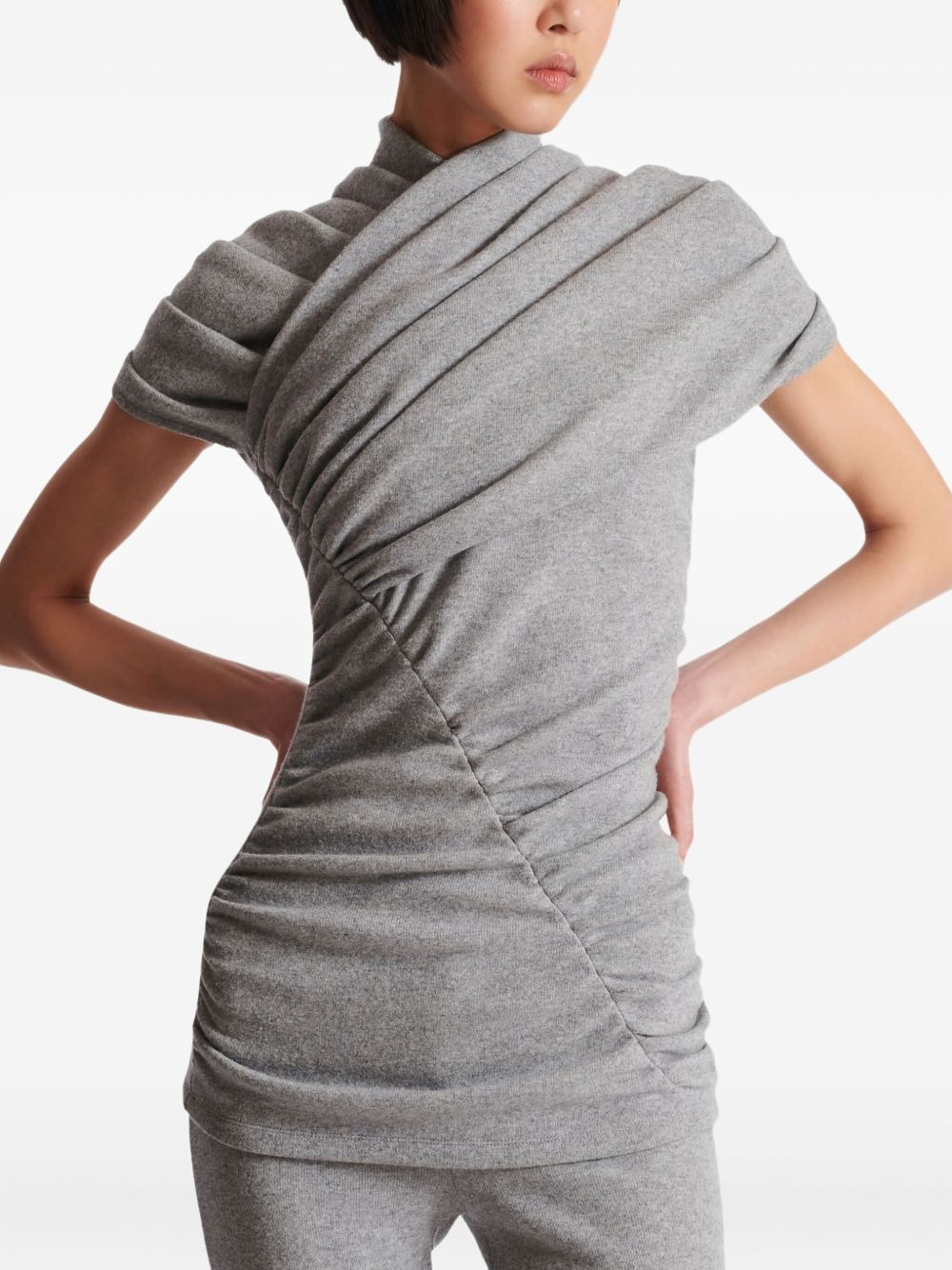 draped short-sleeve knit top - 5