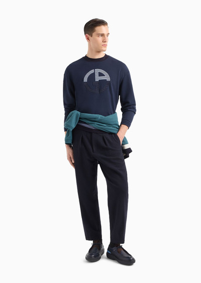 GIORGIO ARMANI Cotton and cashmere crew-neck sweatshirt with oversized logo outlook