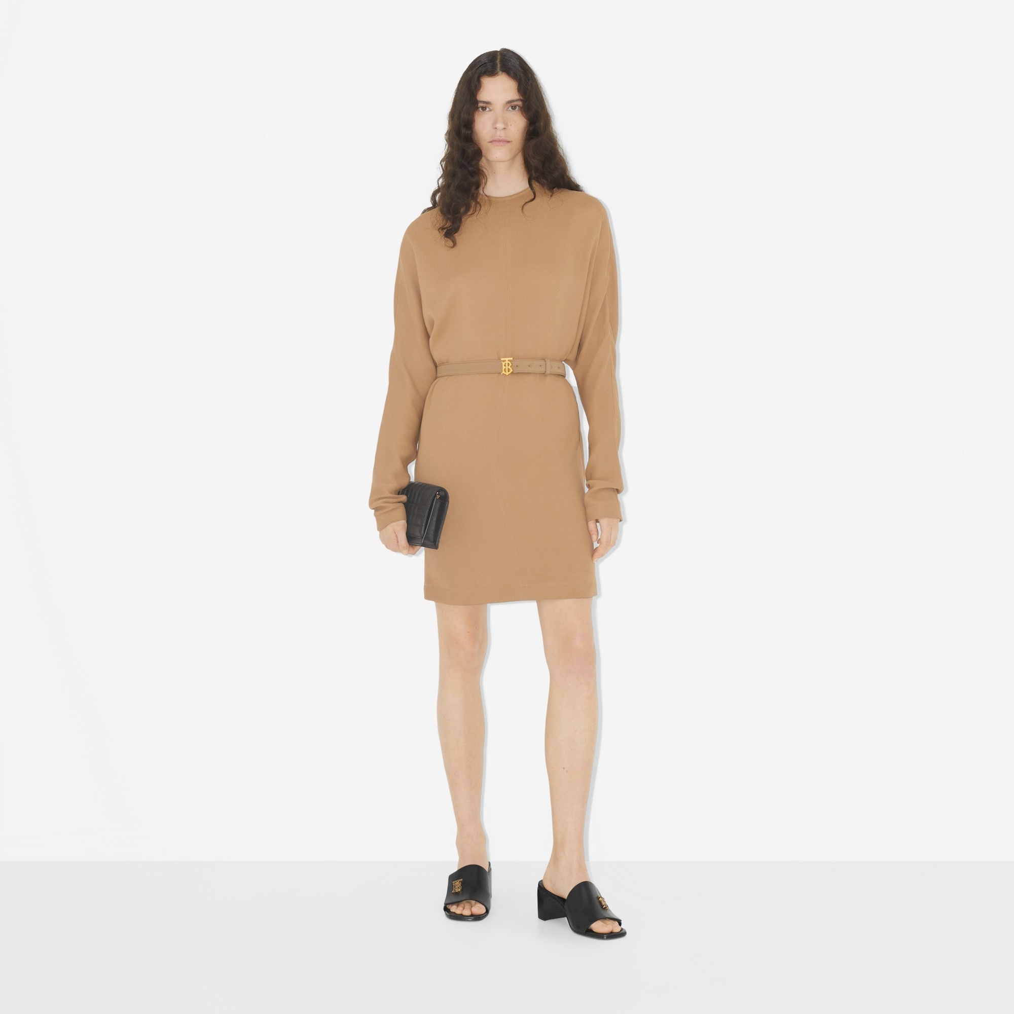 Long-sleeve Monogram Motif Silk Cady Dress - 2