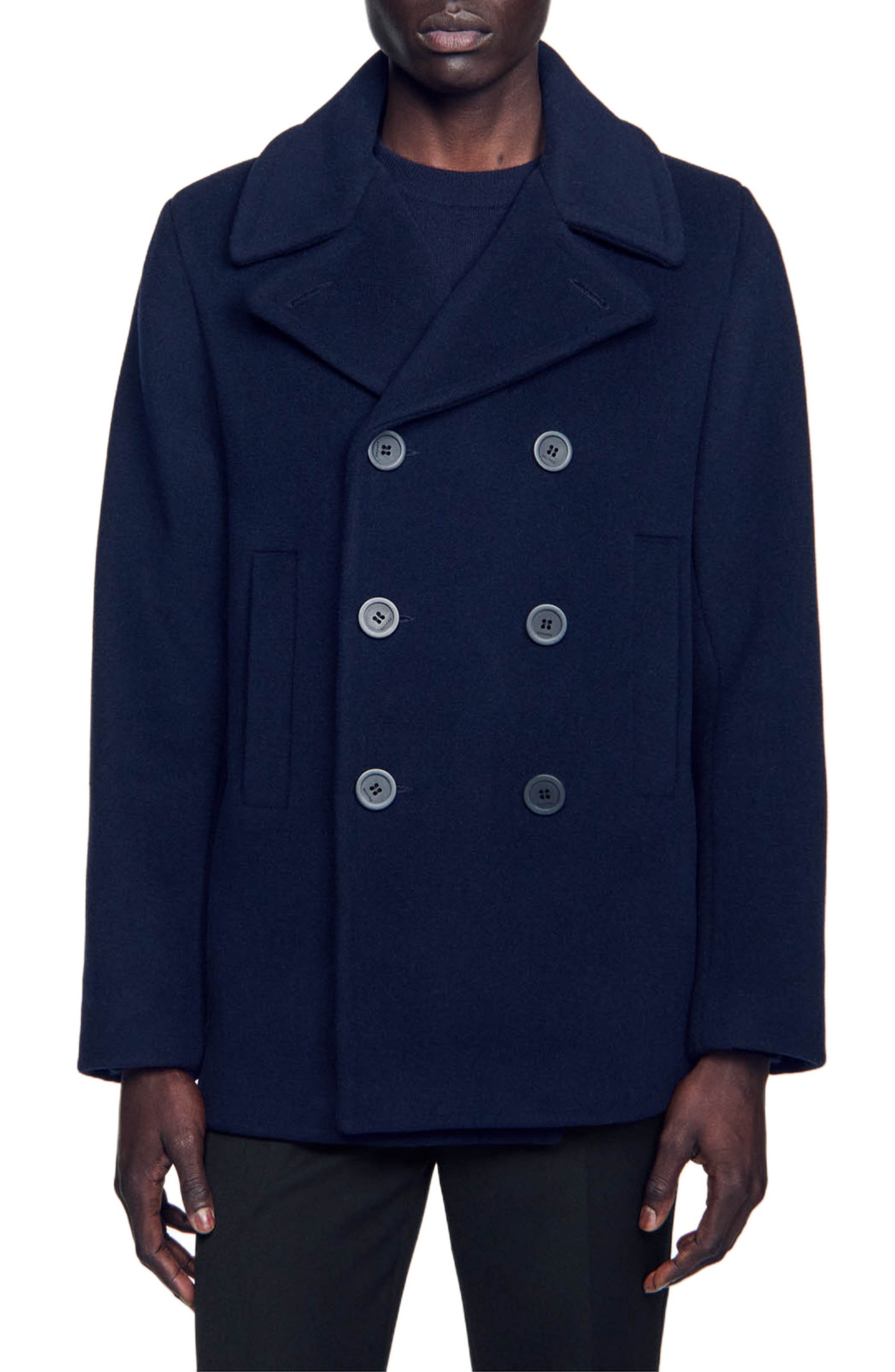 SANDRO Wool pea coat in Navy Blue at Nordstrom - 4