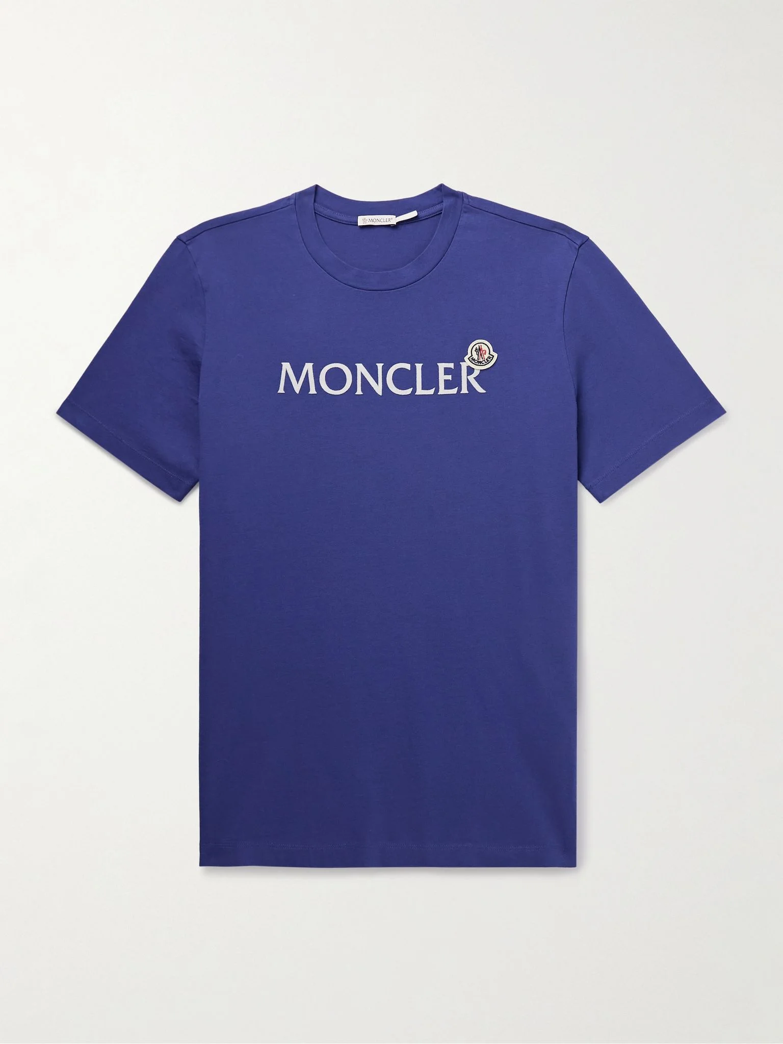 Logo-Flocked Appliquéd Cotton-Jersey T-Shirt Indigo - 1