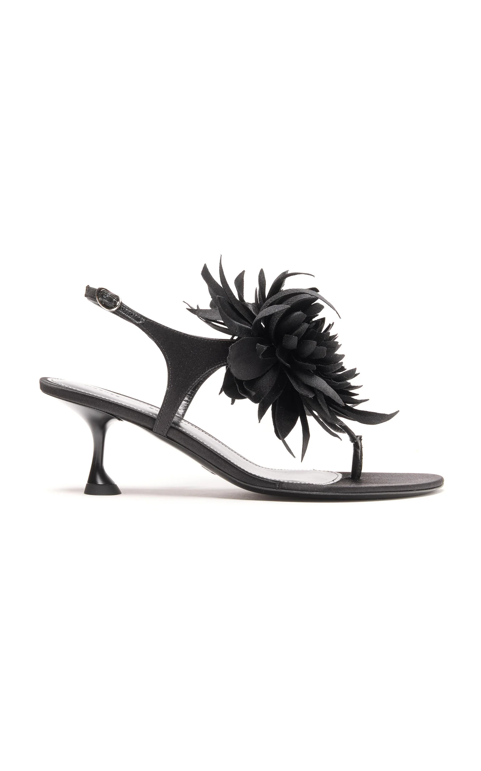 Tee Thong Flower Sandals in Satin black - 1
