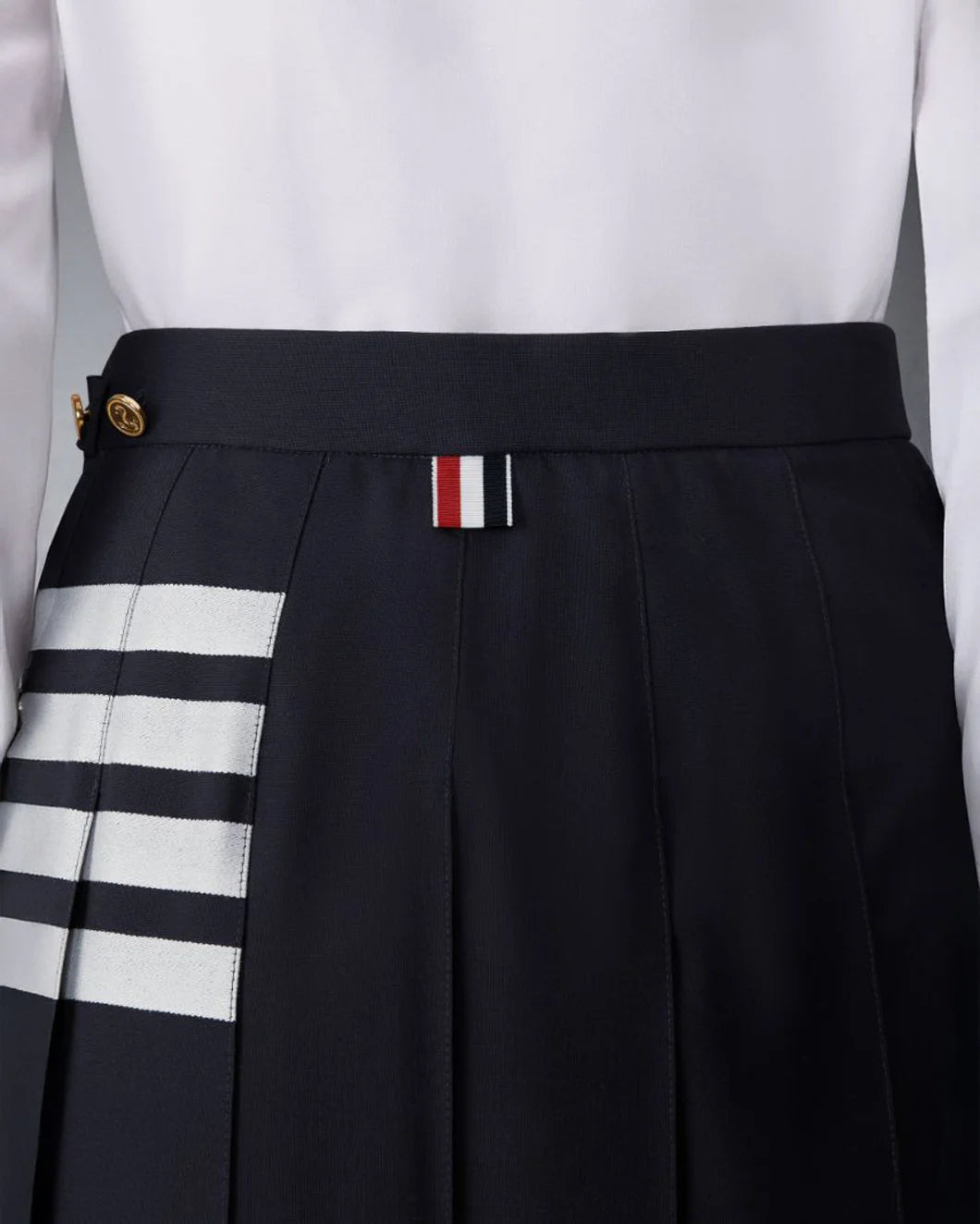 NAVY WOOL PLAIN WEAVE PLEATED 4-BAR SKIRT - 6
