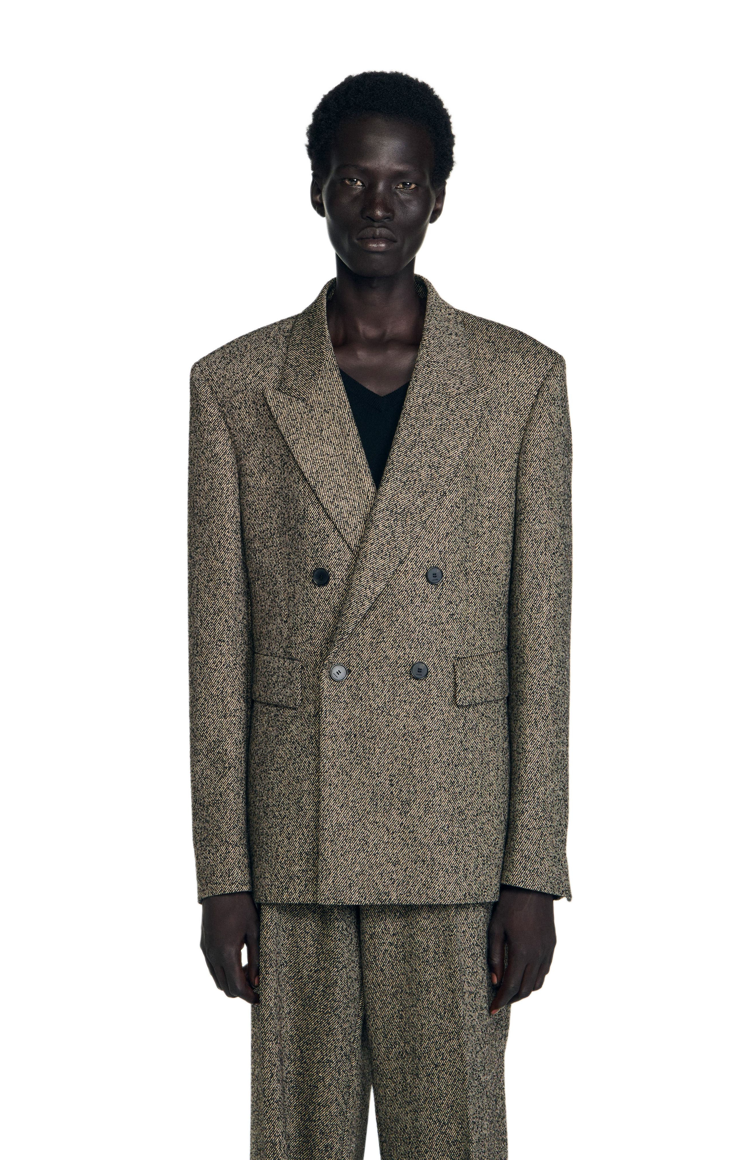 SANDRO Double-breasted suit jacket in String Chine at Nordstrom - 4