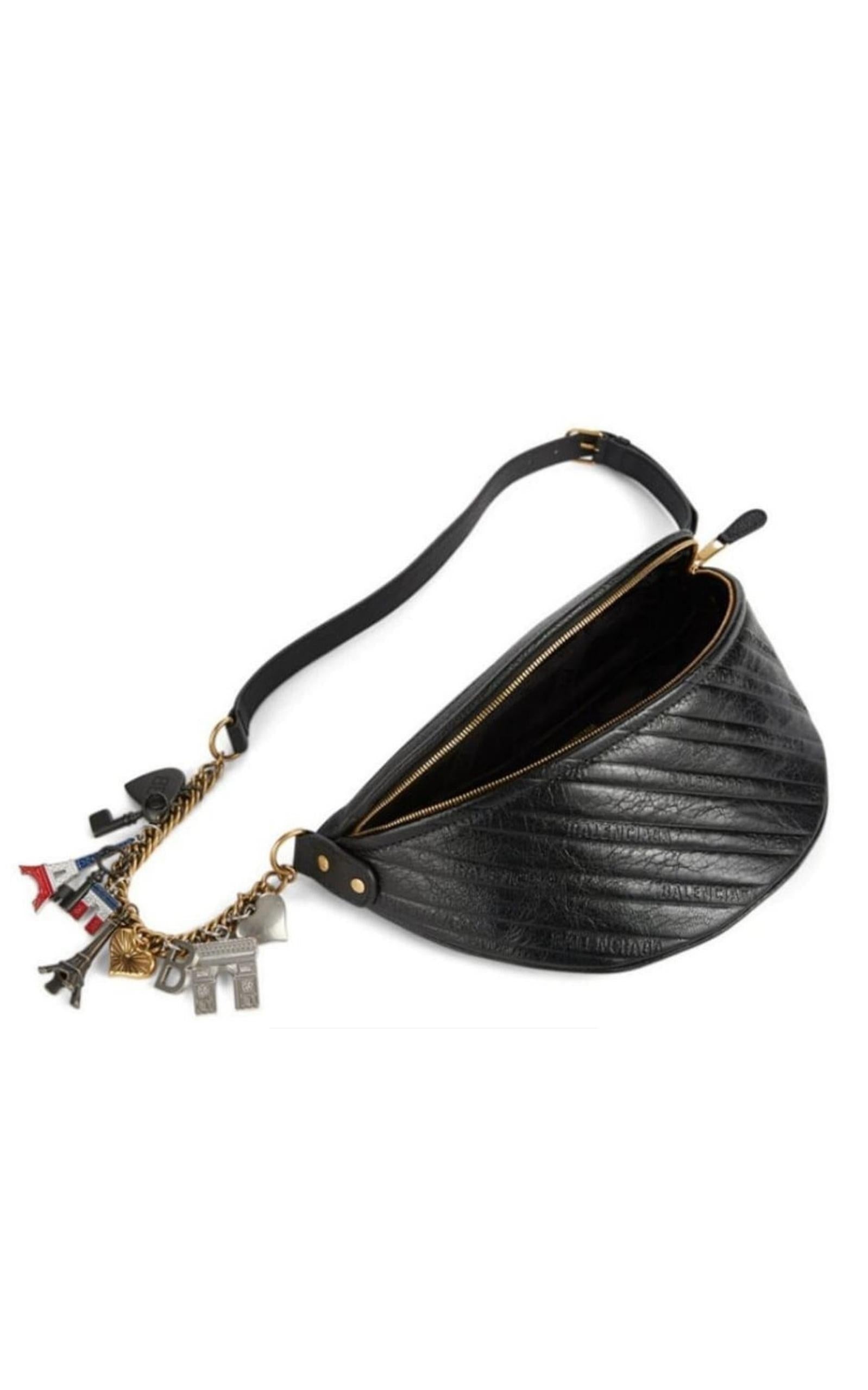 Black Leather Souvenir Belt Bag - 7