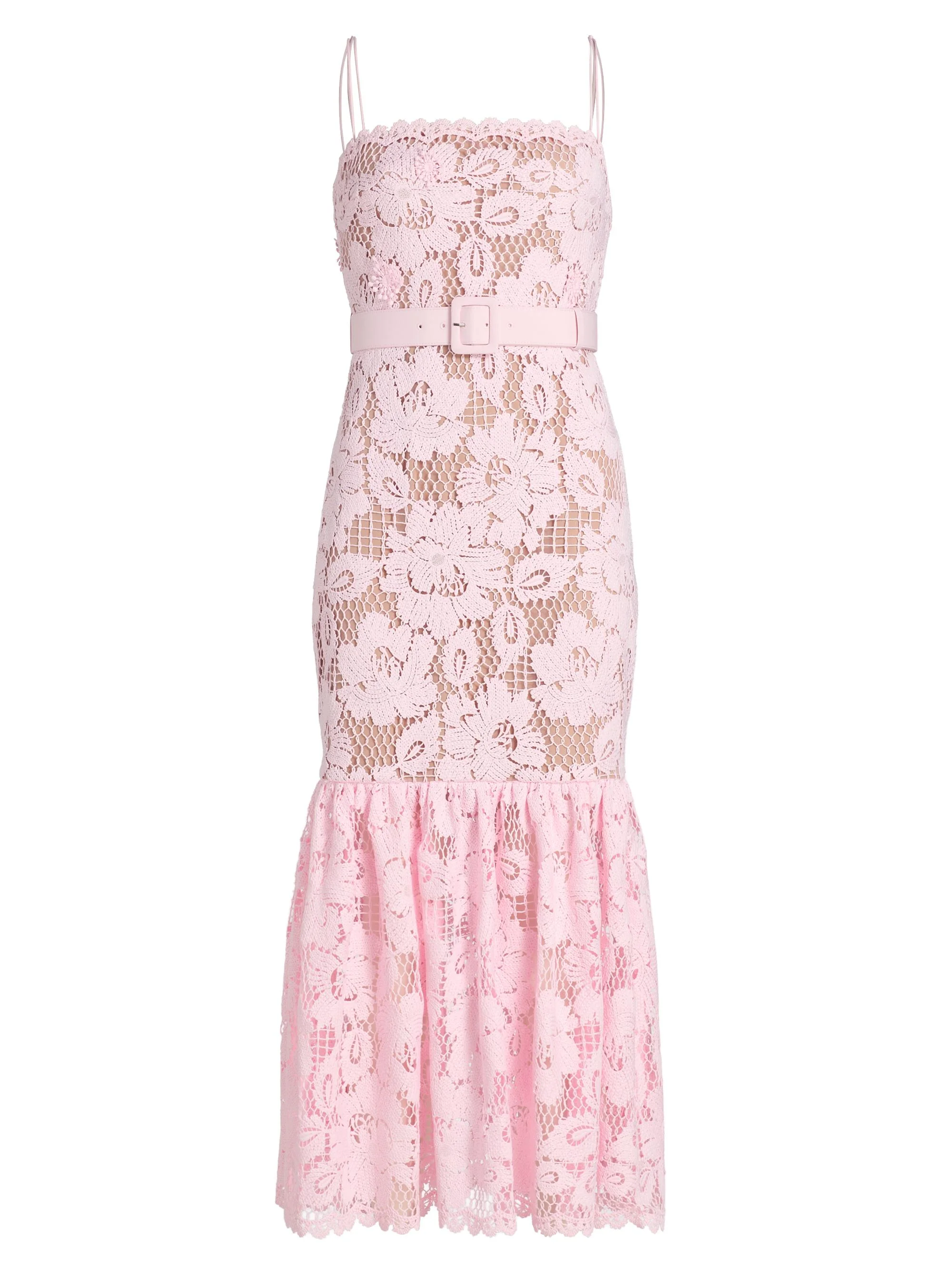 Women's Tie-Waist Lace Midi-Dress - Pink - 1