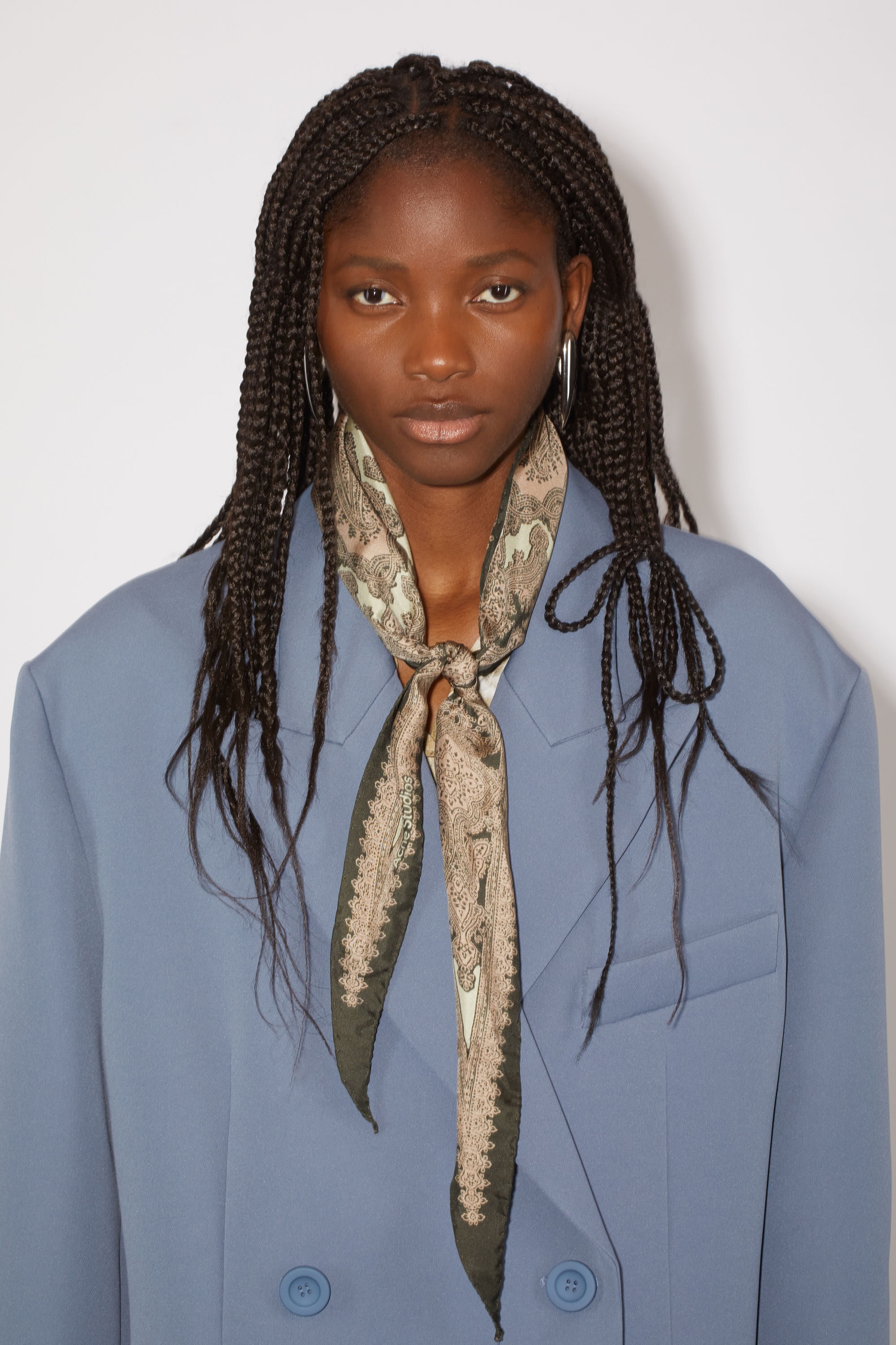 Printed silk scarf - Dark olive/camel brown - 2
