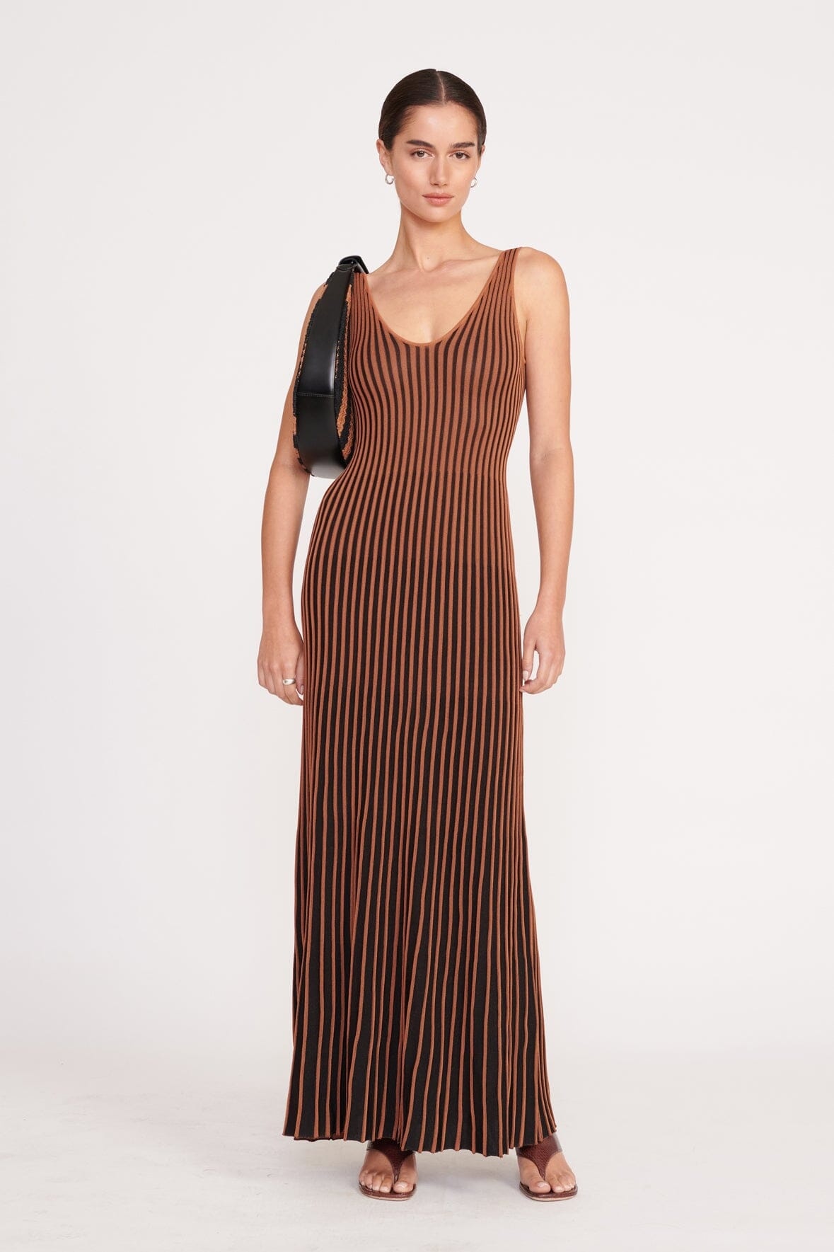 STAUD MOON TOTE BAG BLACK TAN SEASHORE STRIPE - 5