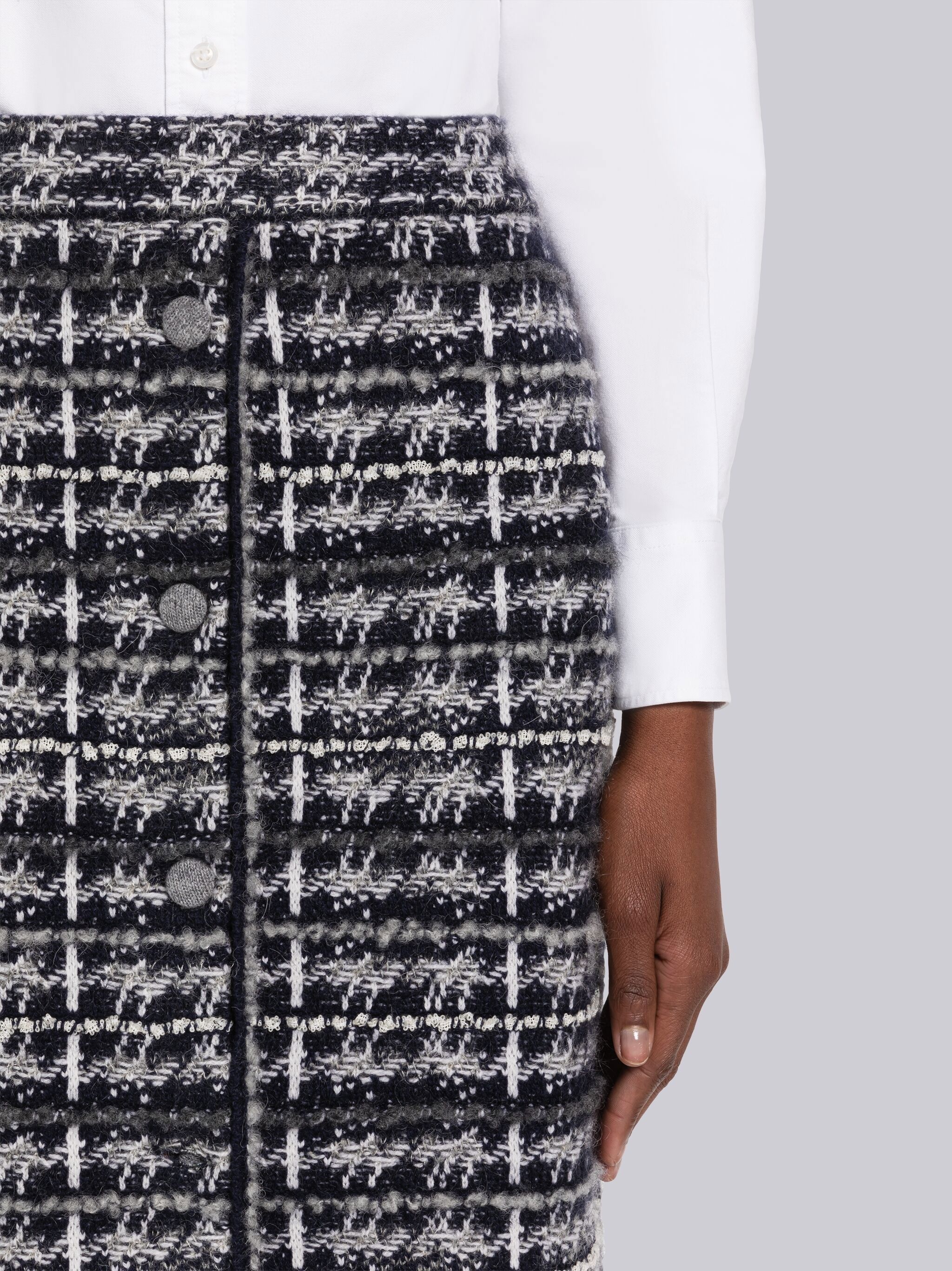 Check Tweed Knee Length Cardigan Skirt - 5