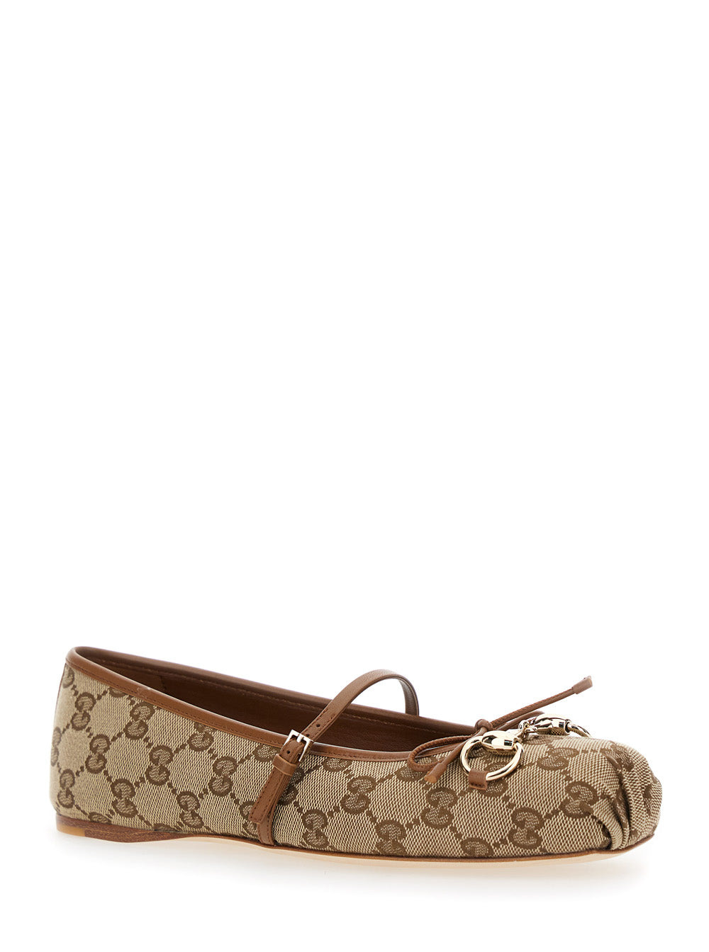 Gucci Women Brown Ballet Shoes With Horsebit And Bow On The Front In Gg Canvas Woman - 2