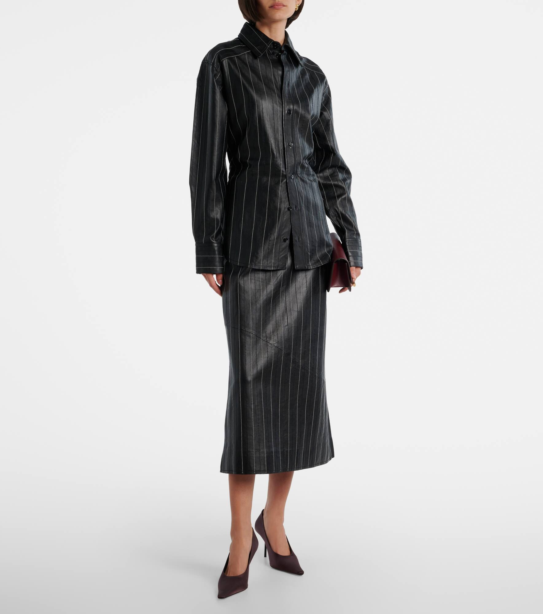 Embroidered leather midi skirt - 2