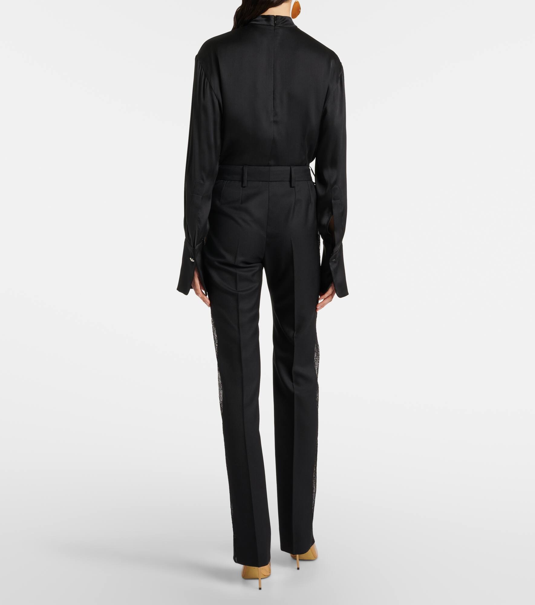 Lace-trimmed wool straight pants - 3