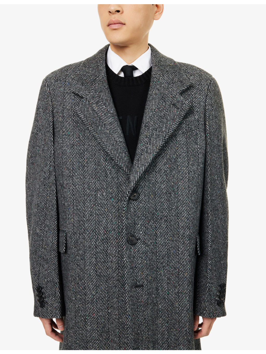 Twisted Sleeve Herringbone Wool-Blend Coat - 5