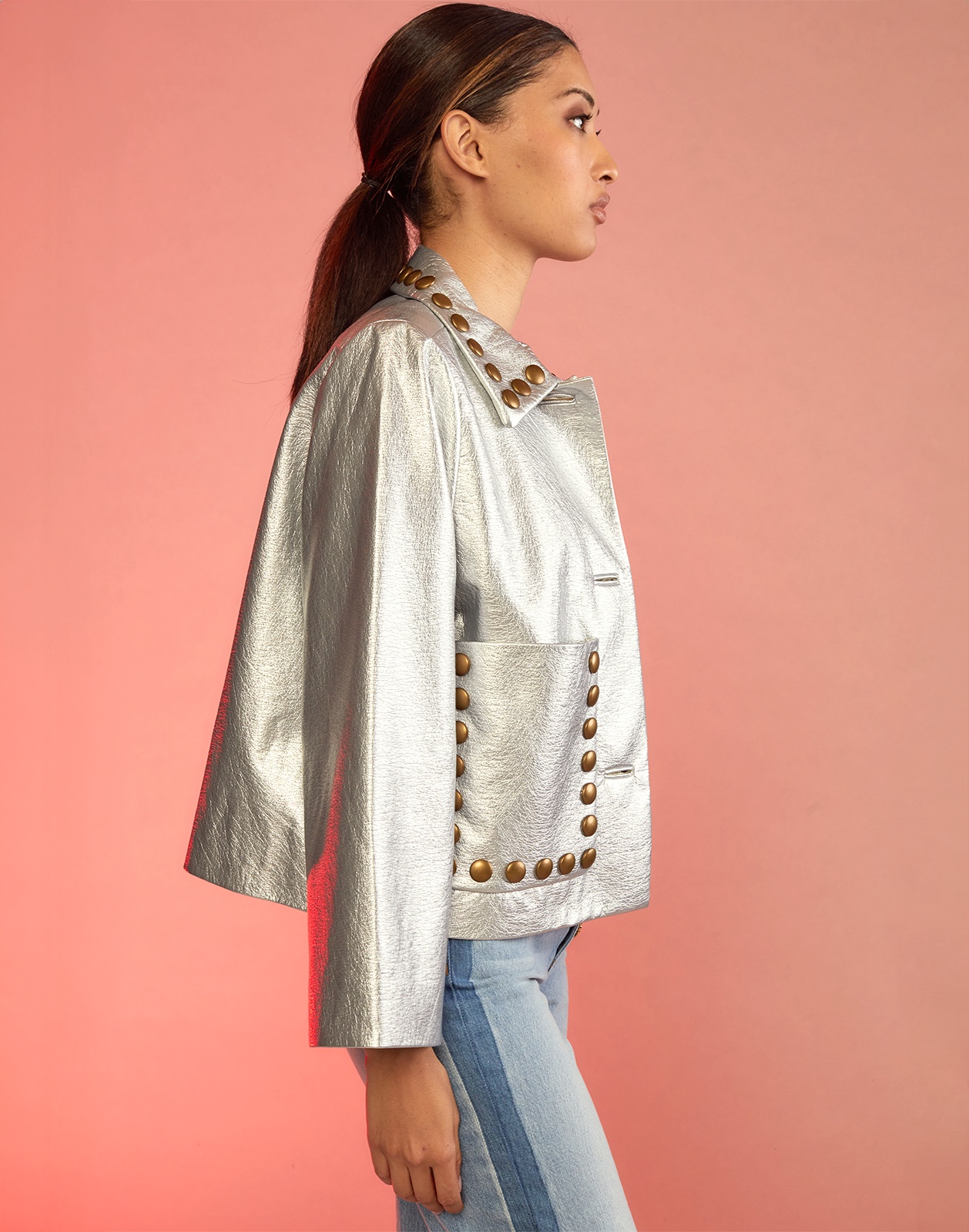 Studded Vegan Leather Jacket - 4