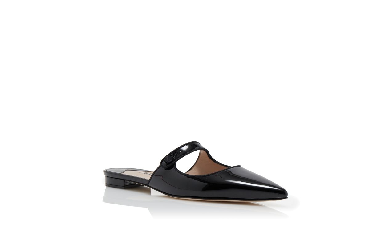 Black Patent Leather Mary Jane Flat Mules - 3