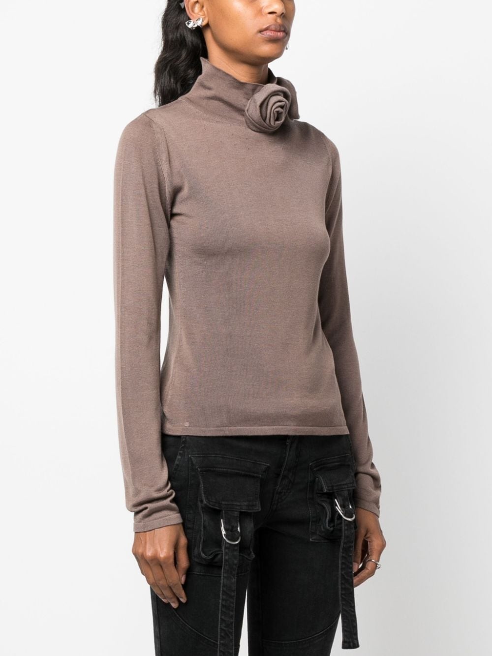 floral-appliquÃ© fine-knit T-shirt - 3