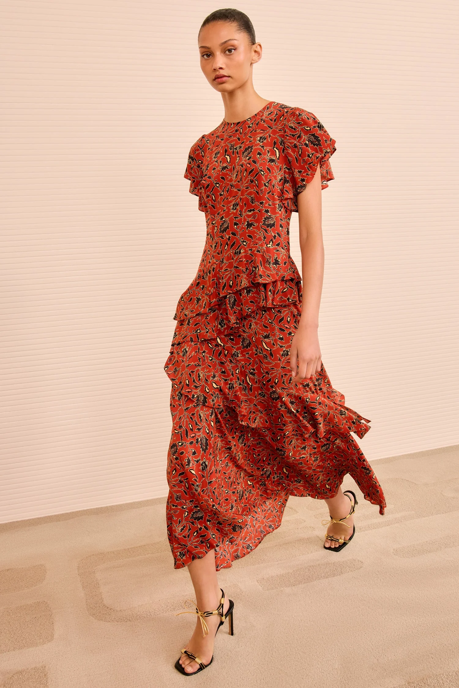 Amaia Cascading Ruffle Midi Dress - 1