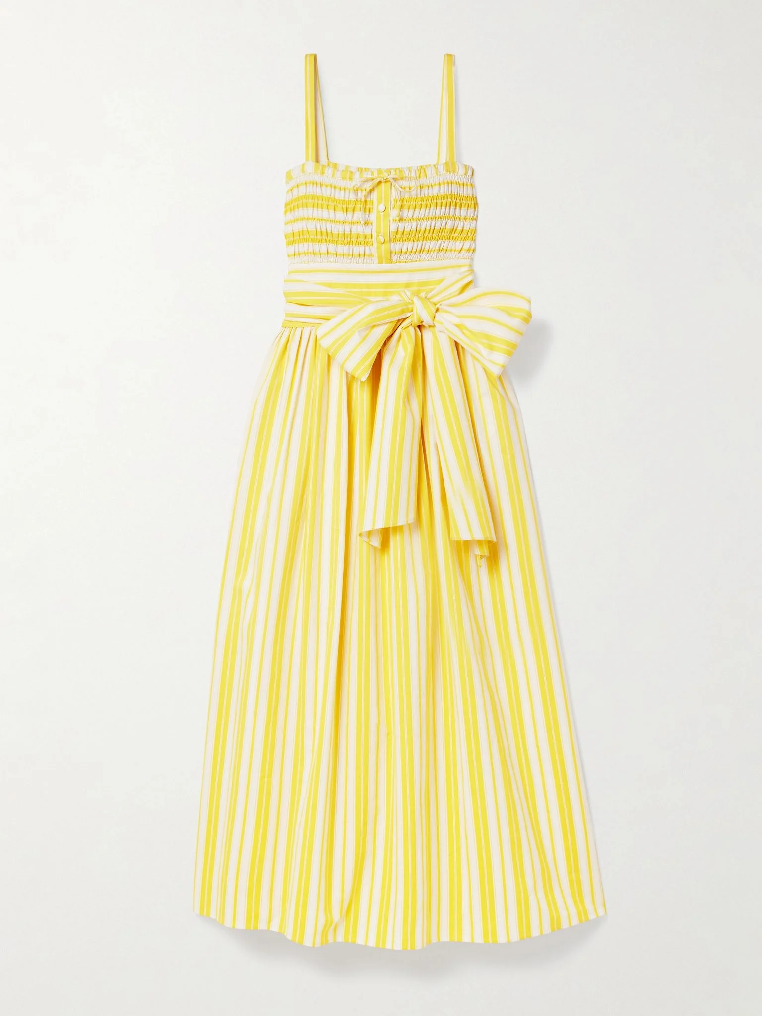 Anghiari belted striped cotton-blend poplin midi dress Yellow - 1