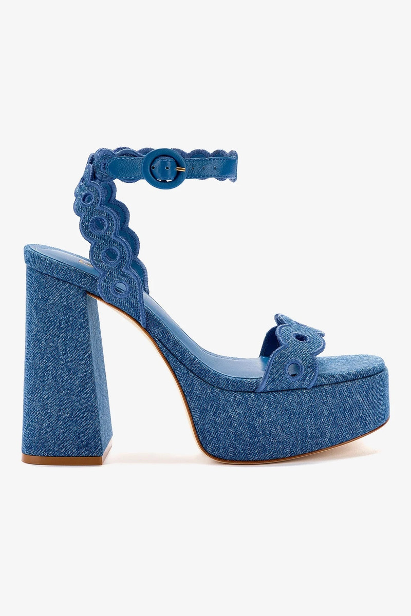 Dolly Broderie Sandal In Blue Stoned Denim 1