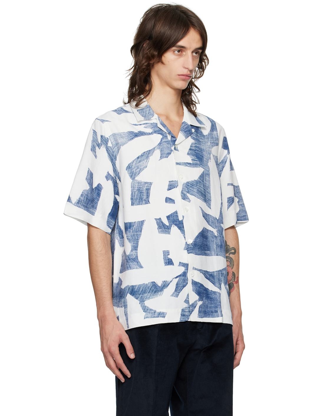 Blue & White Printed Shirt - 2