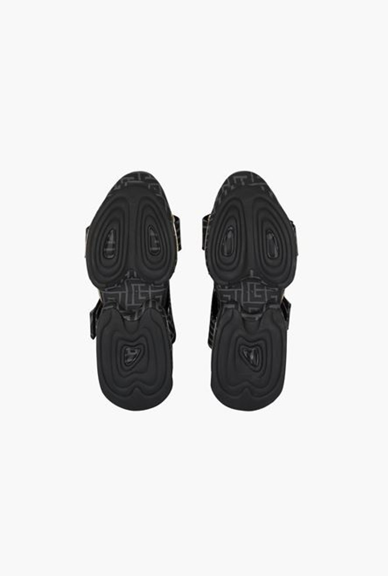 Balmain Black suede and knit B-Bold high-top sneakers with straps and monogram outlook