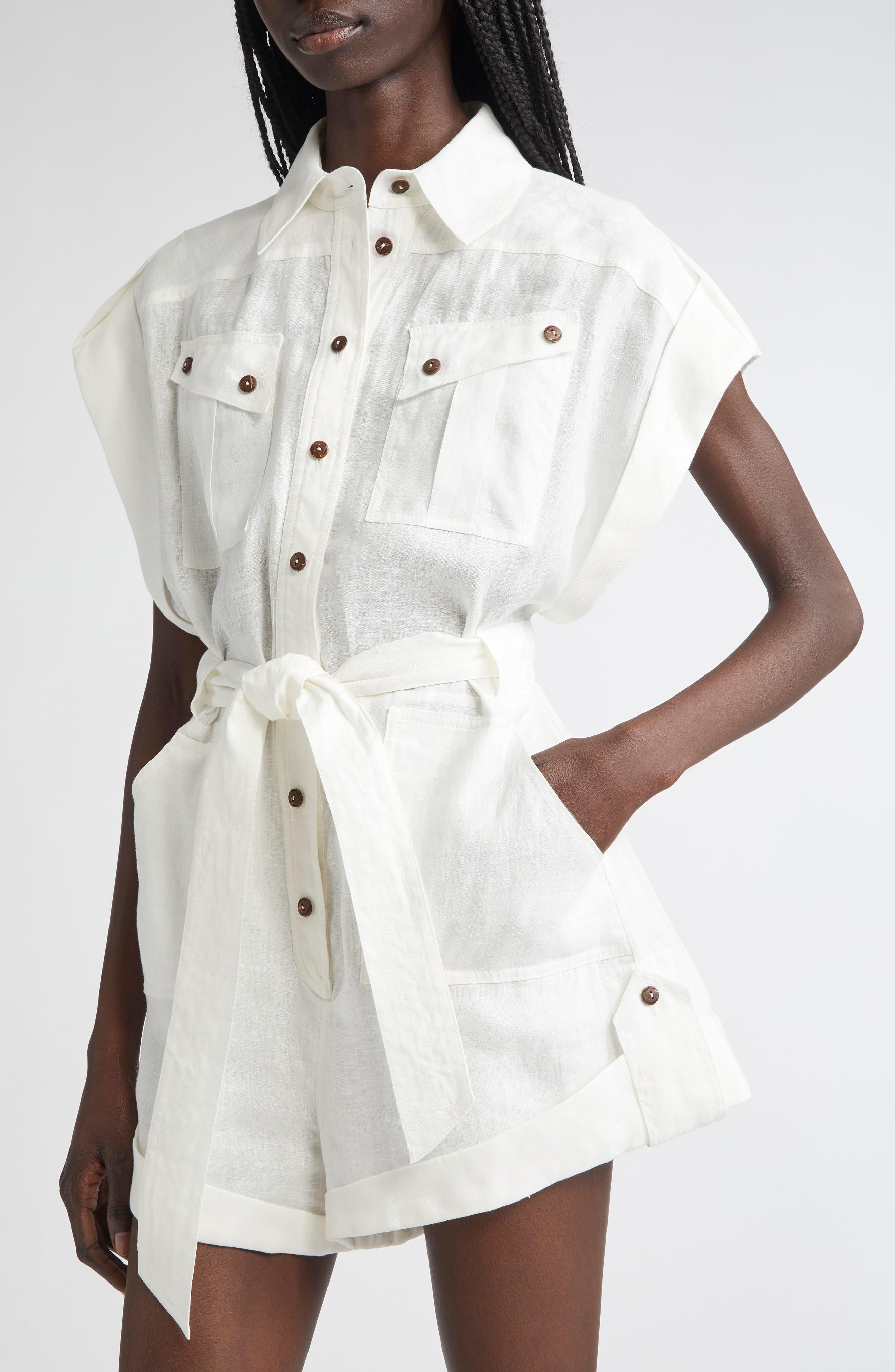 Zimmermann Rhiannon Cuffed Linen Playsuit in Ivory at Nordstrom - 4