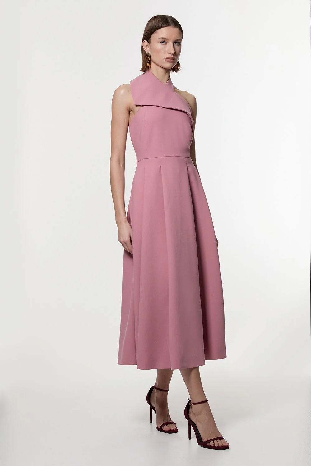 Compact Stretch Halter Neck Belted Full Skirted Midaxi Dress - 1