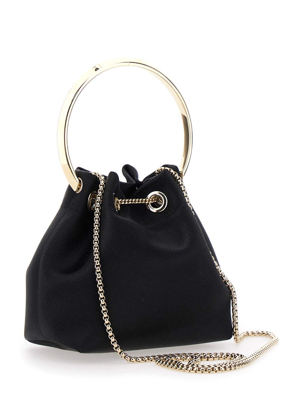 Jimmy Choo Women 'Bon Bon' Black Handbag With Metal Bracelet Handle And Chain-Link Shoulder Strap In - 3