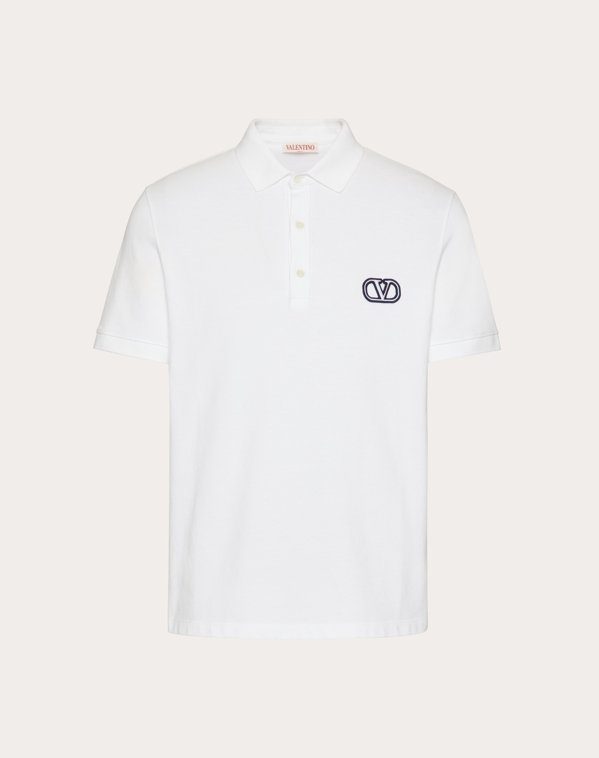 COTTON PIQUÉ POLO SHIRT WITH VLOGO SIGNATURE PATCH - 1