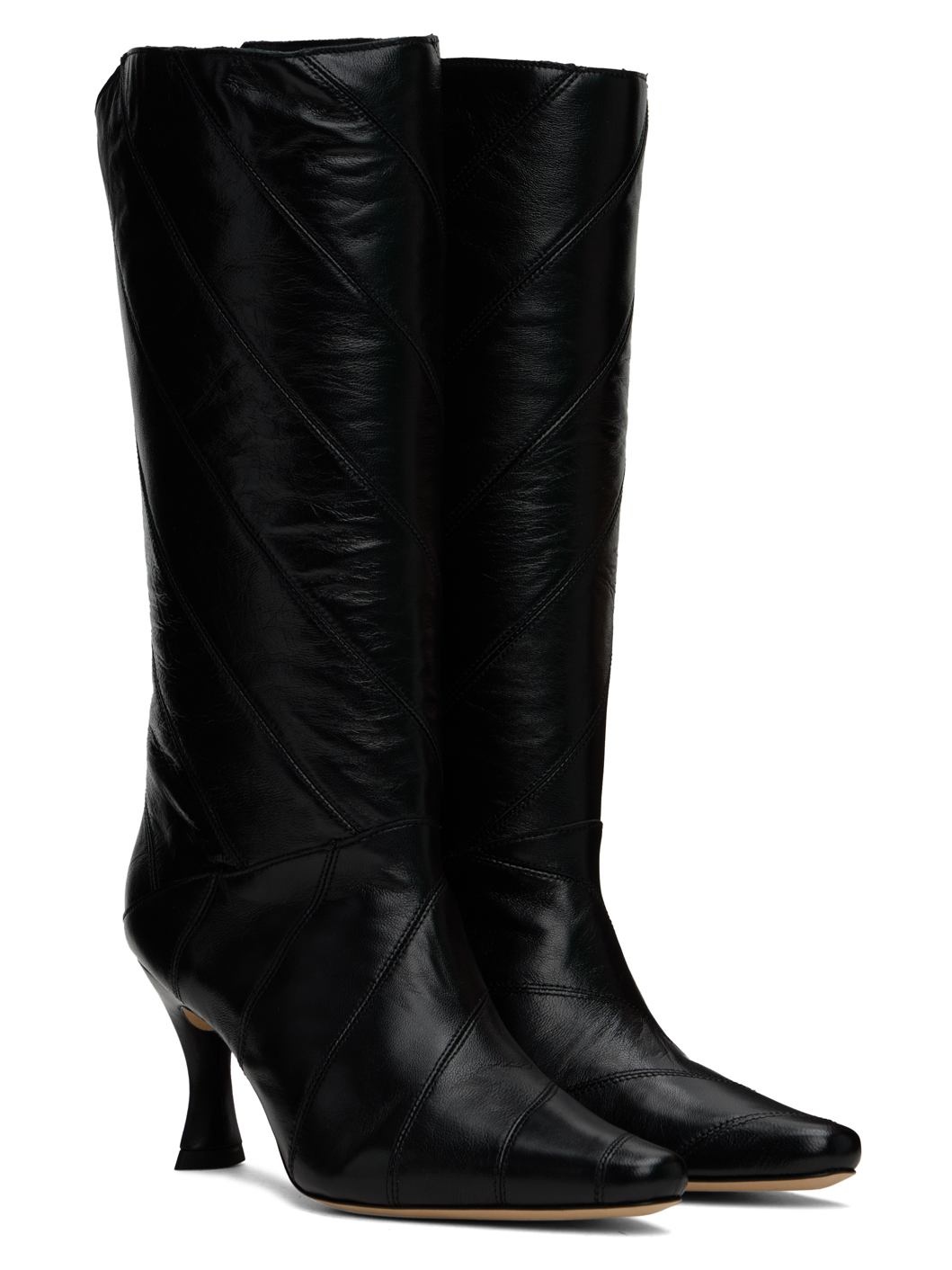 Black Steph Creased Leather Boots - 4