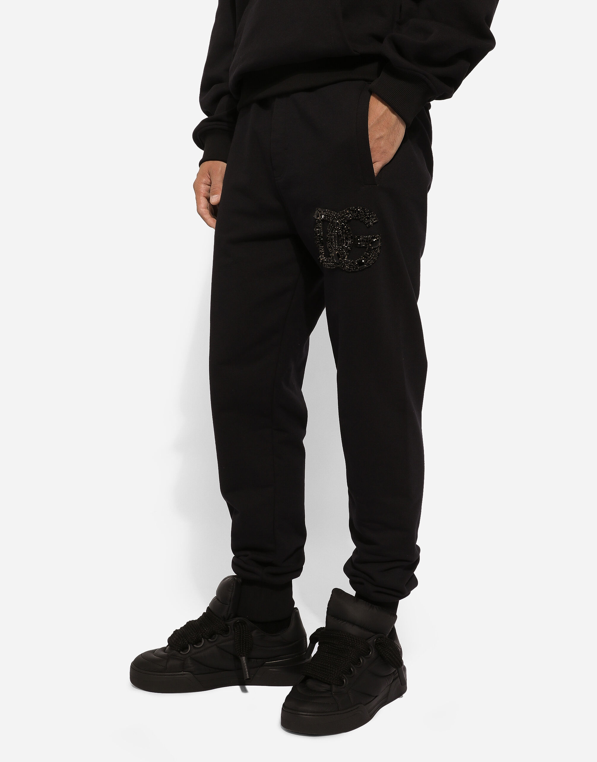 Jogging pants with rhinestone-detailed DG patch - 4