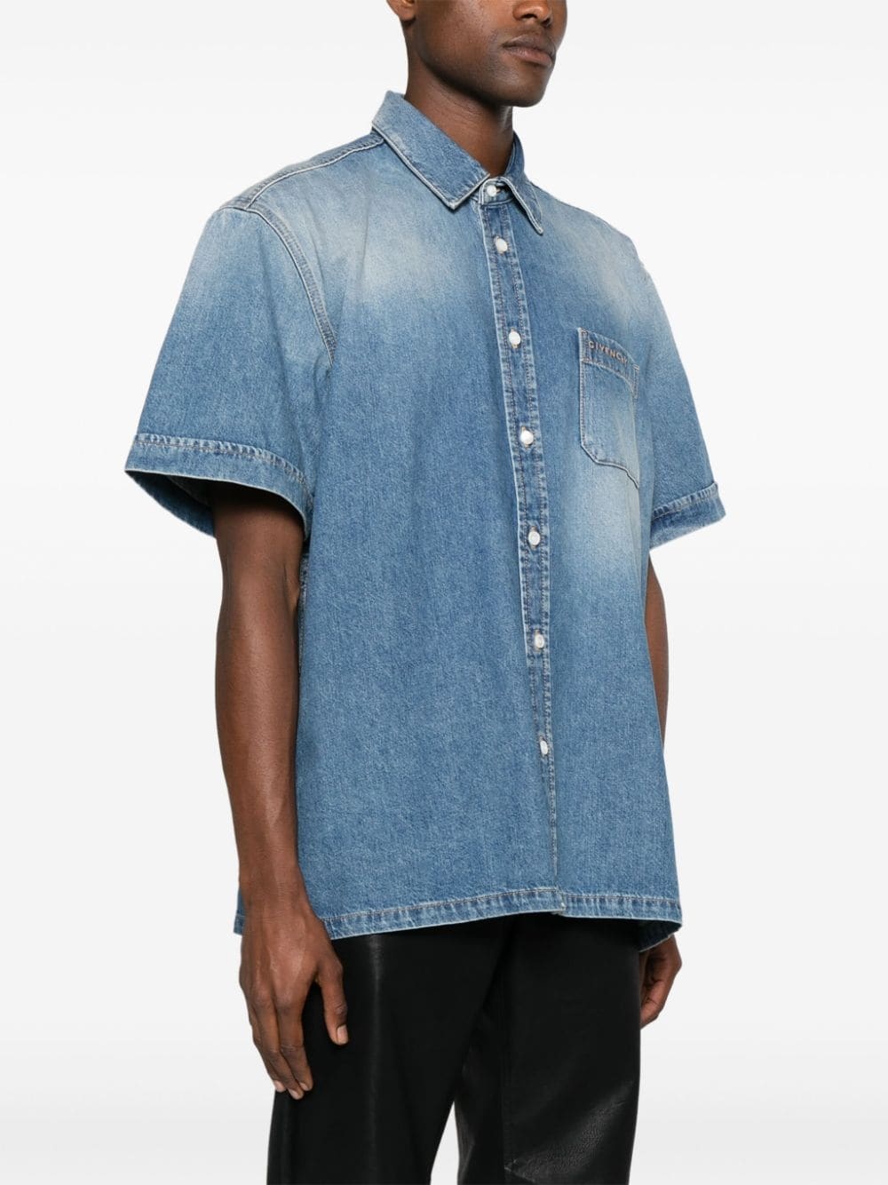 classic-collar denim shirt - 3