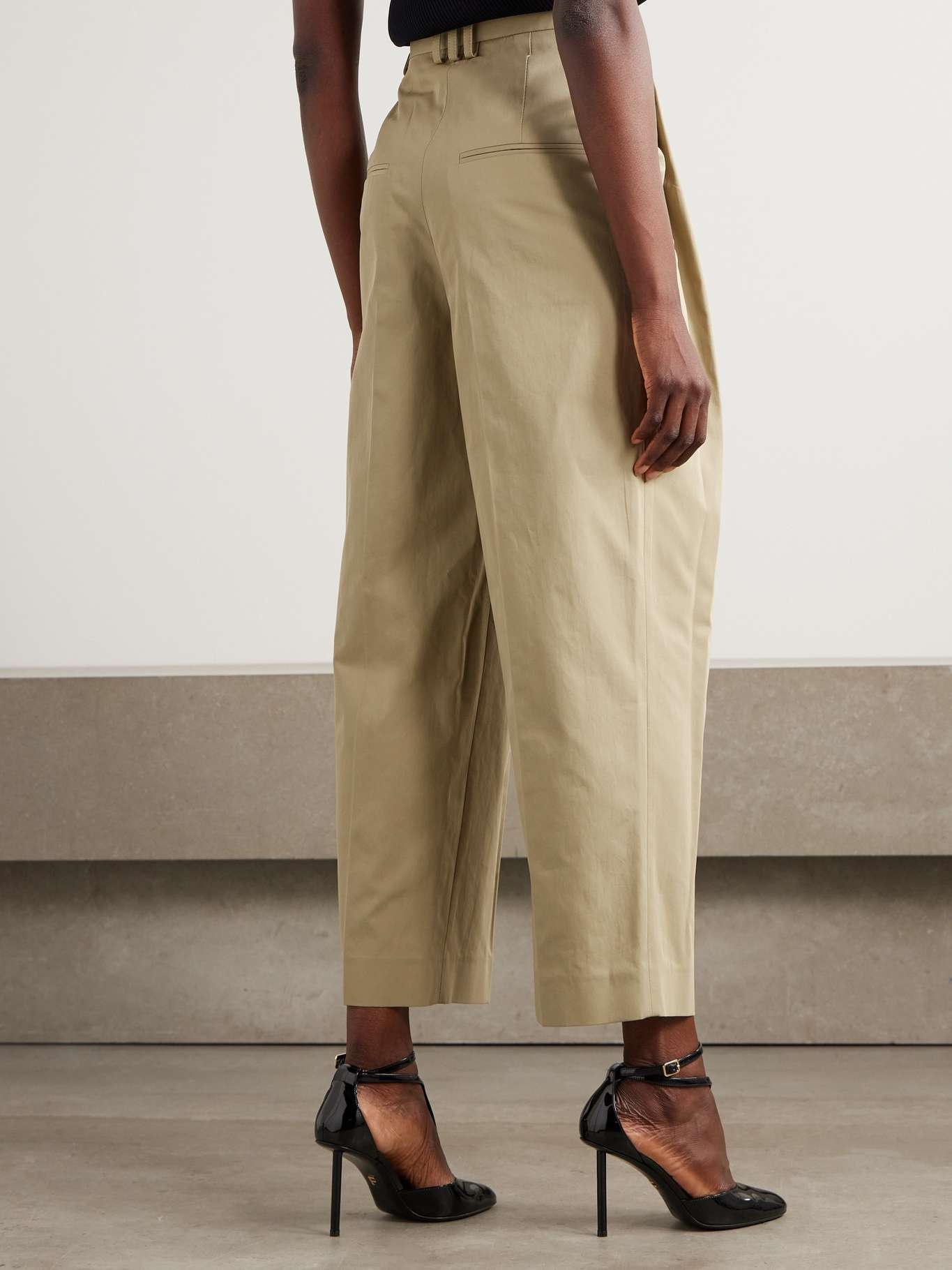 Pleated cotton-poplin wide-leg pants - 4