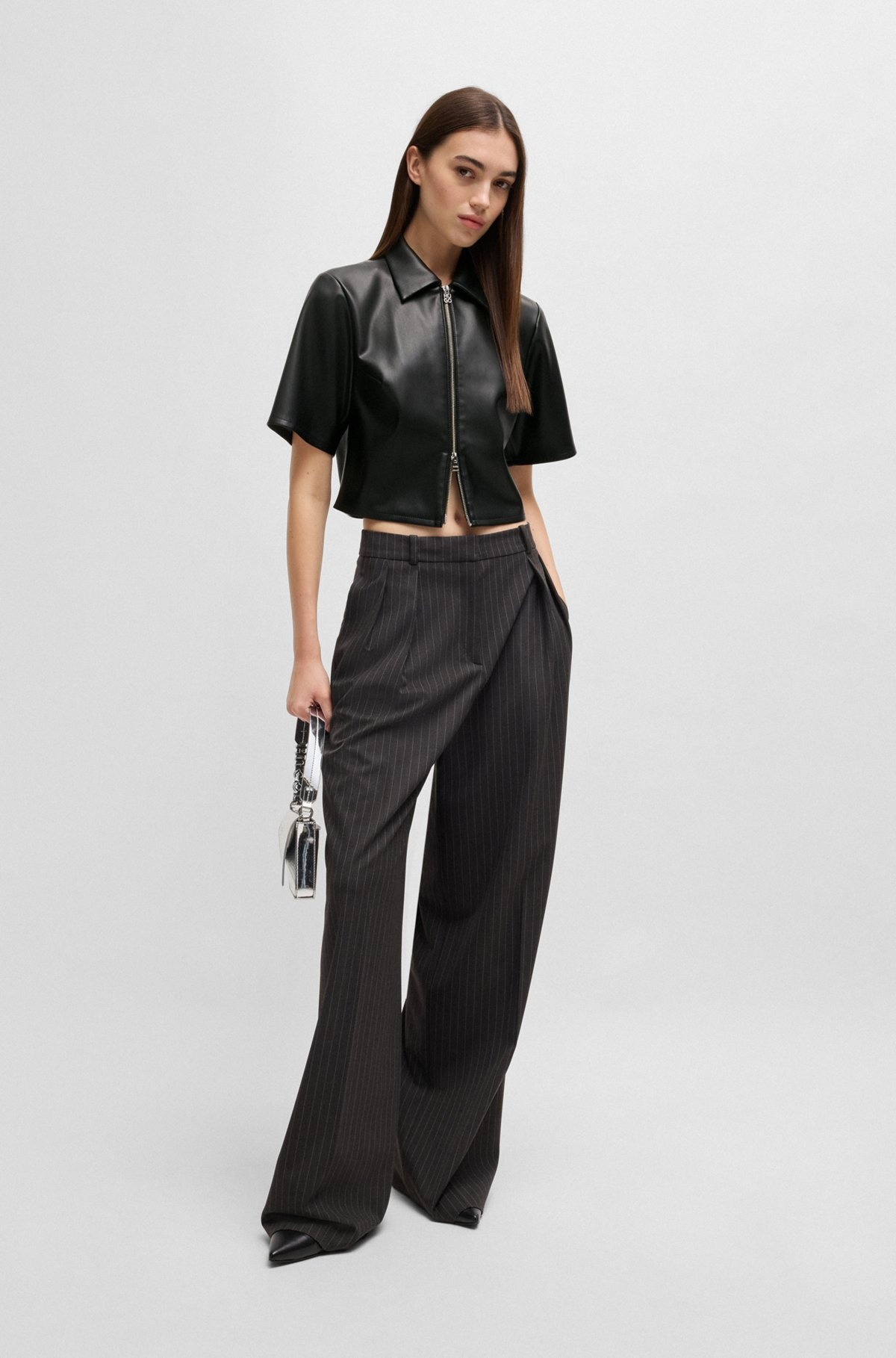 SHARP-FIT TOP IN FAUX LEATHER WITH POINT COLLAR - 3