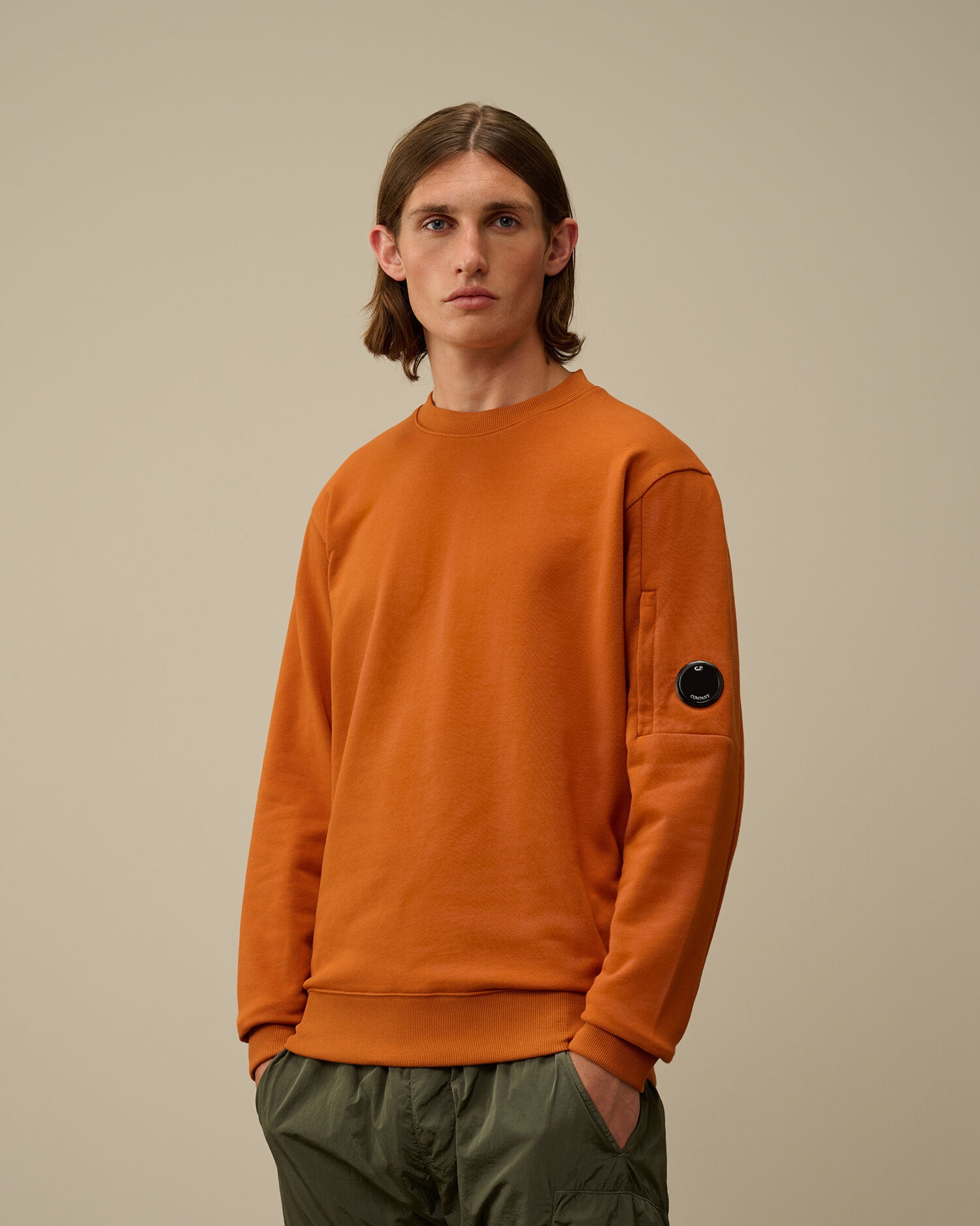 Diagonal Raised Fleece Crew Neck Lens Sweatshirt - 2