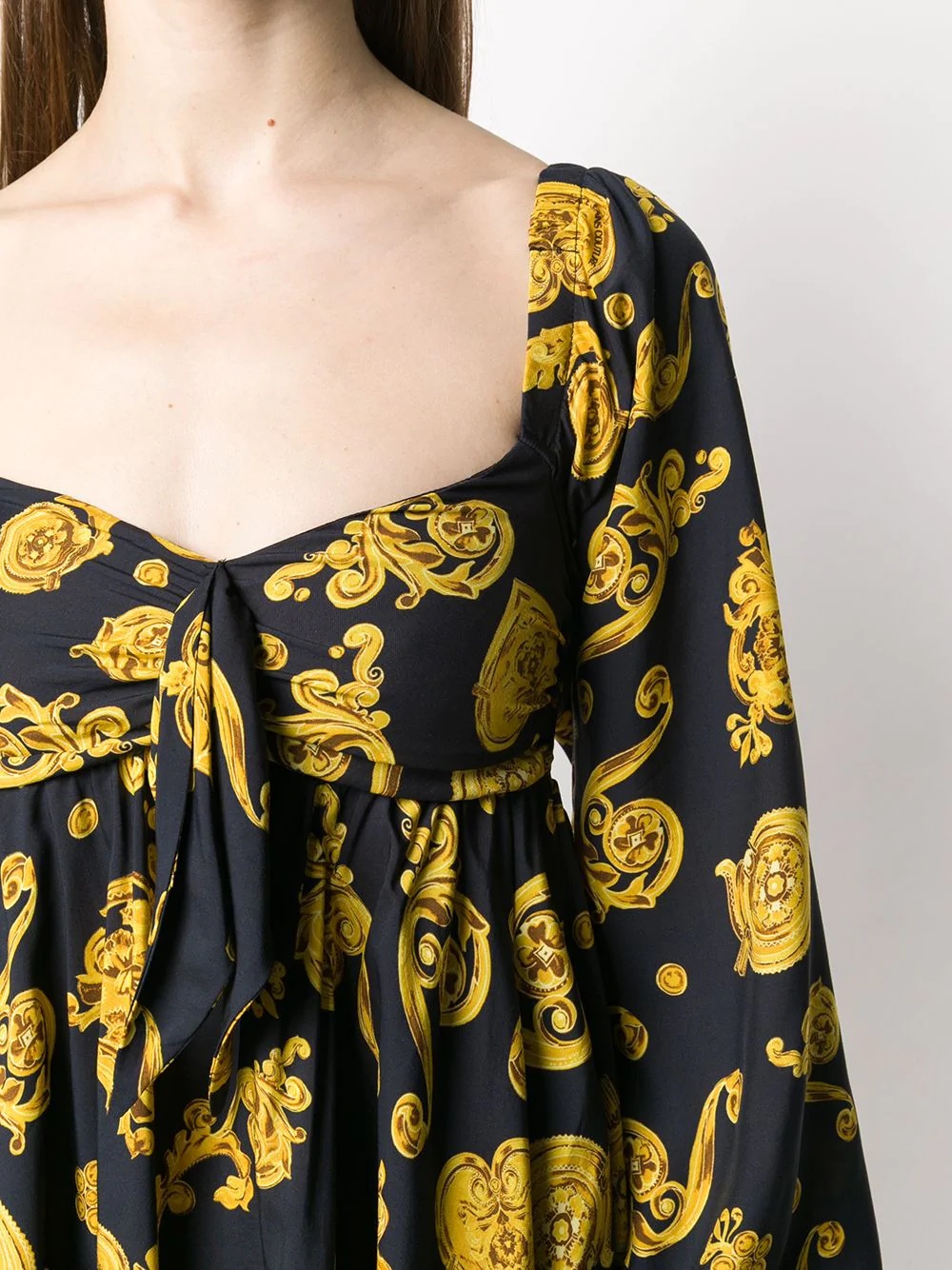 baroque print flared dress - 5