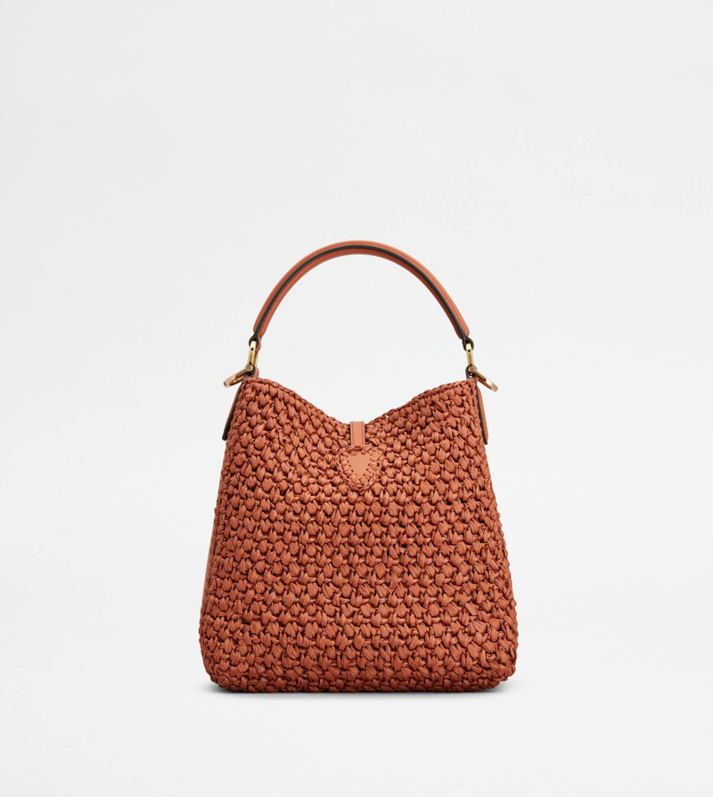 T TIMELESS BUCKET BAG IN RAFFIA AND LEATHER MINI - ORANGE 4