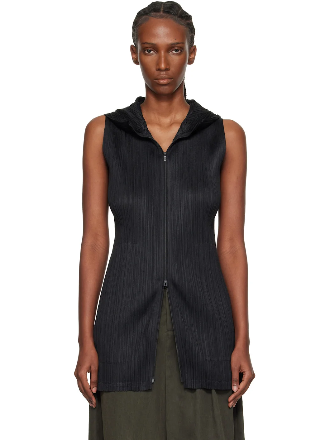 Black Monthly Colors April Hooded Long Vest - 1
