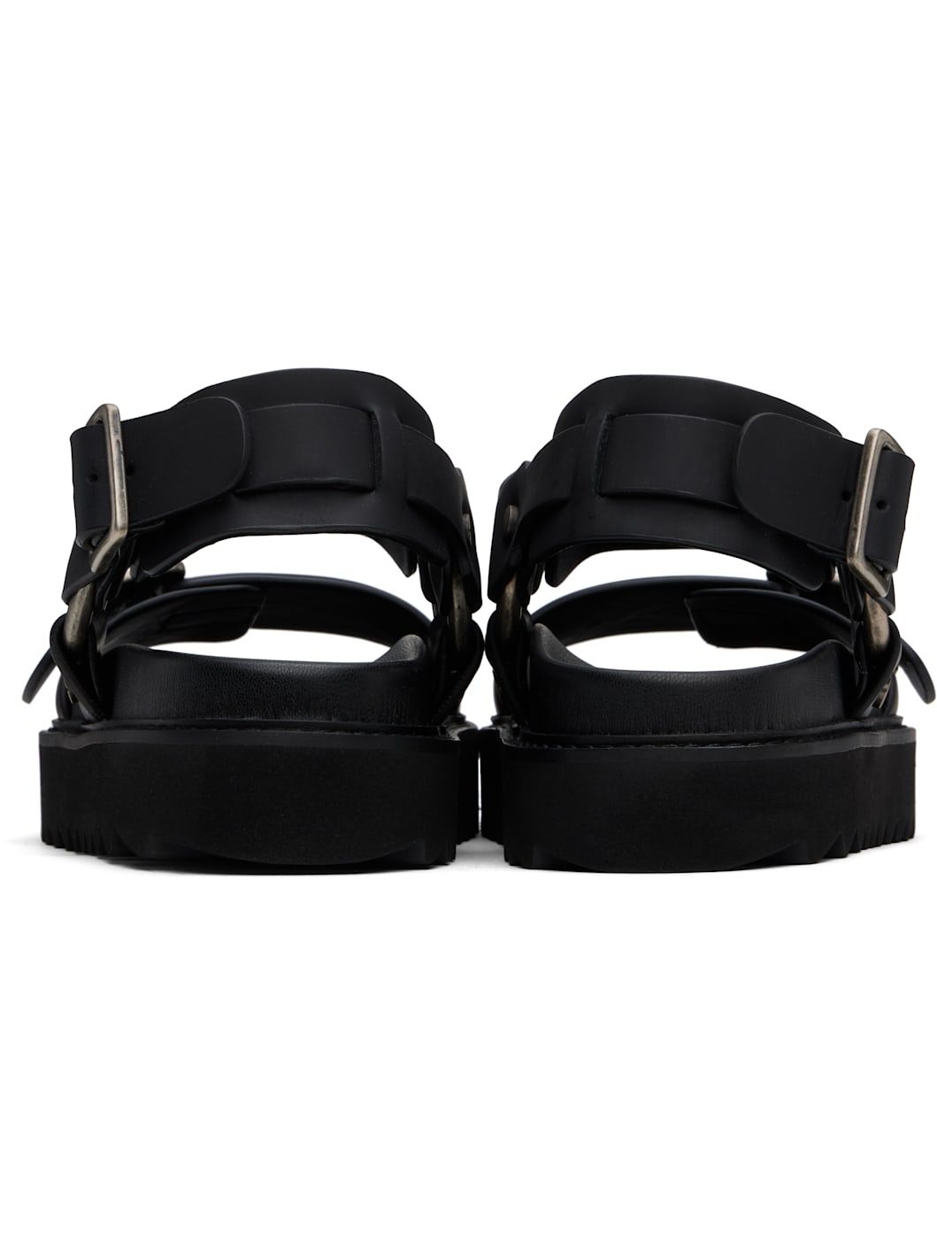 Black Leather Buckle Sandals - 2