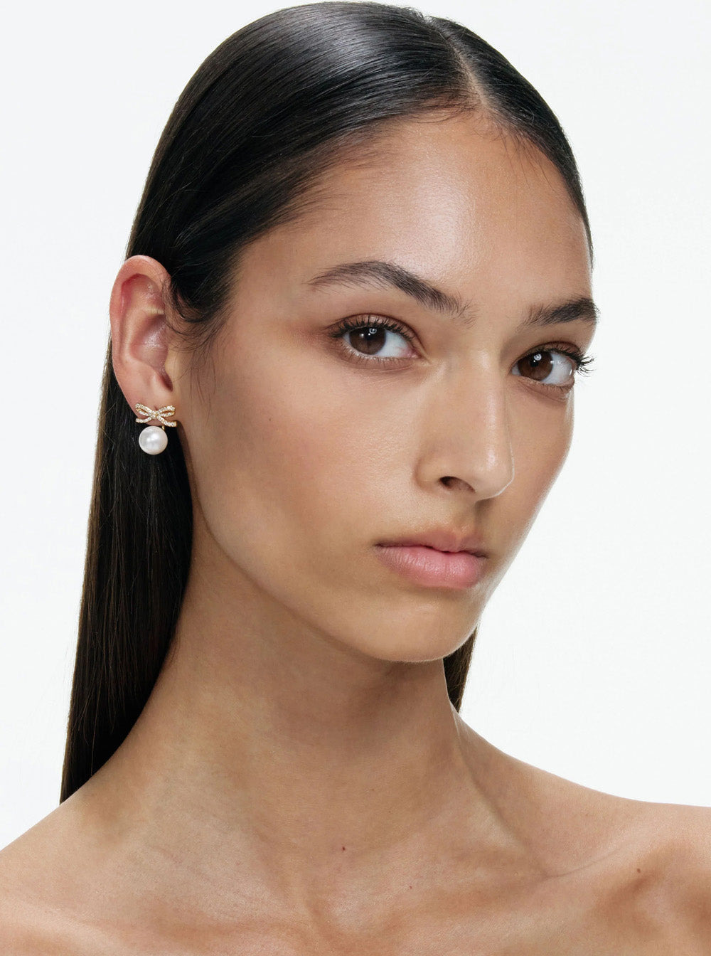 Self-Portrait Women Metallic Earings With Pearl And Bow In Copper Blend Woman - 3