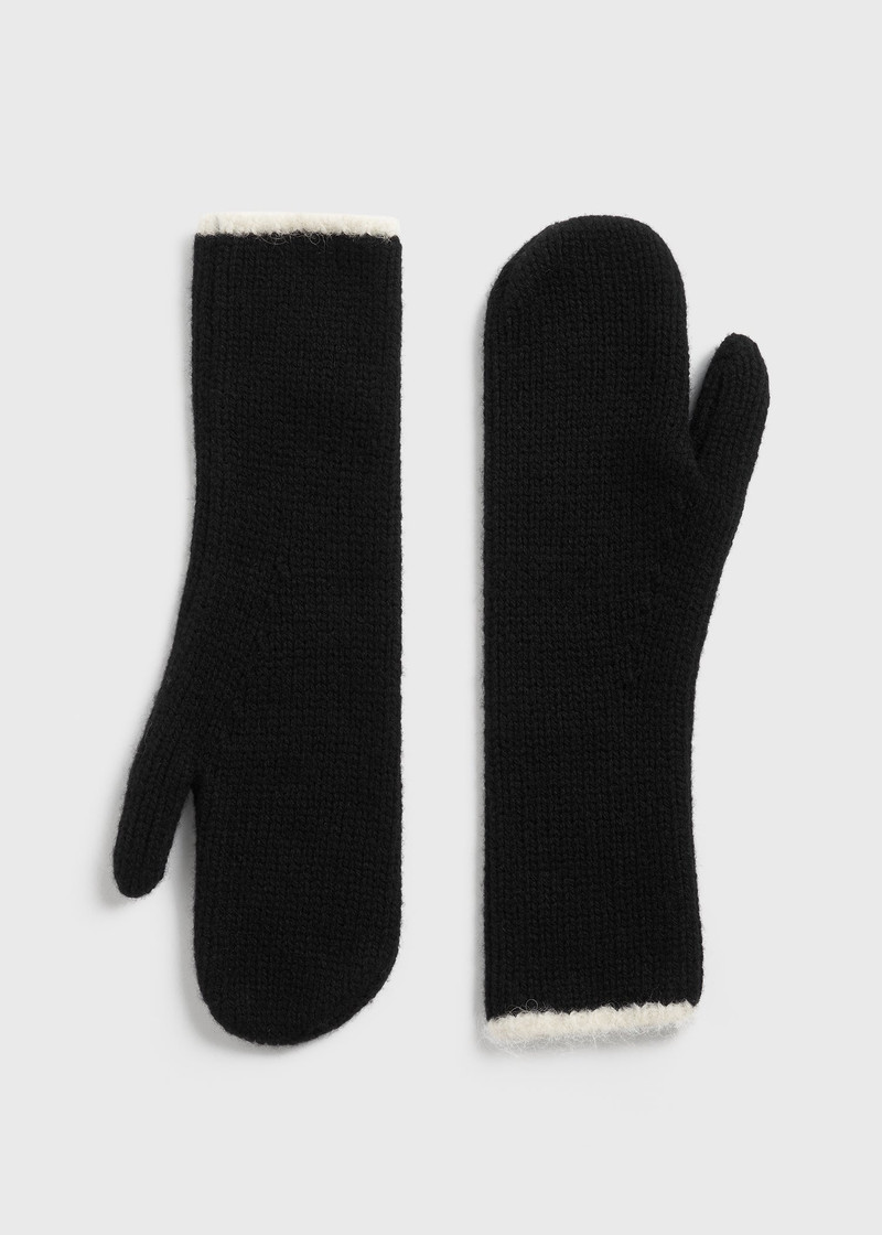 Contrast-edge mittens black 1