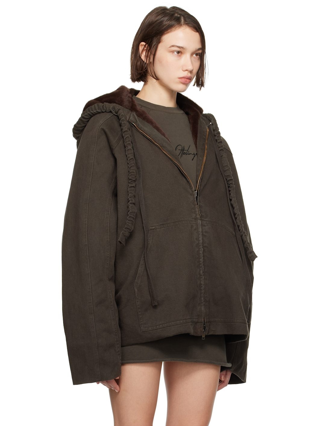 Brown Furry Denim Reversible Jacket - 2