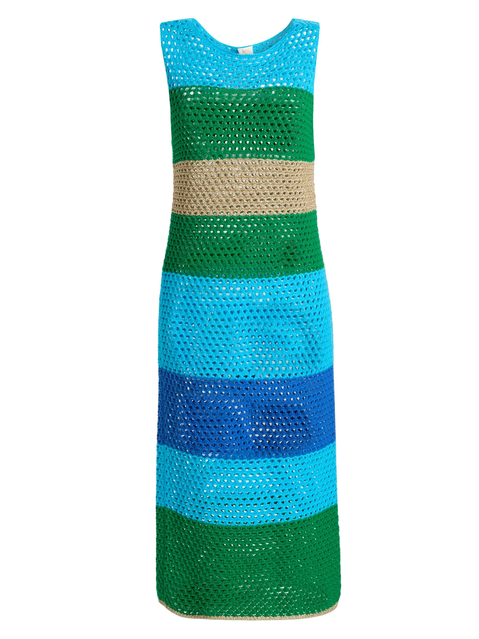 Women's Open-Stitch Striped Cover-Up Midi-Dress - Blue Green Multi - 1
