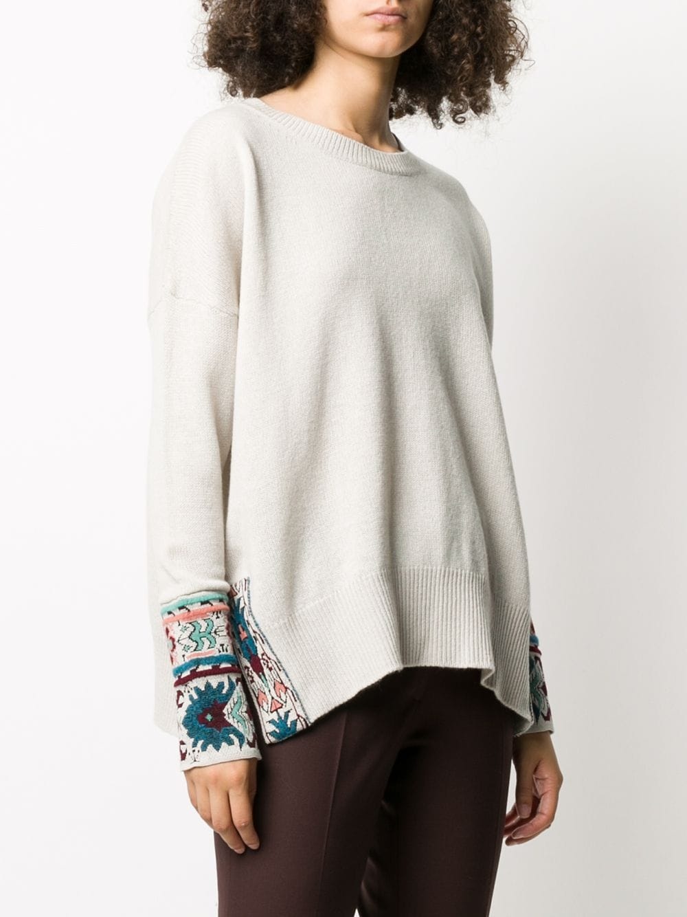 floral-cuff sweater - 3