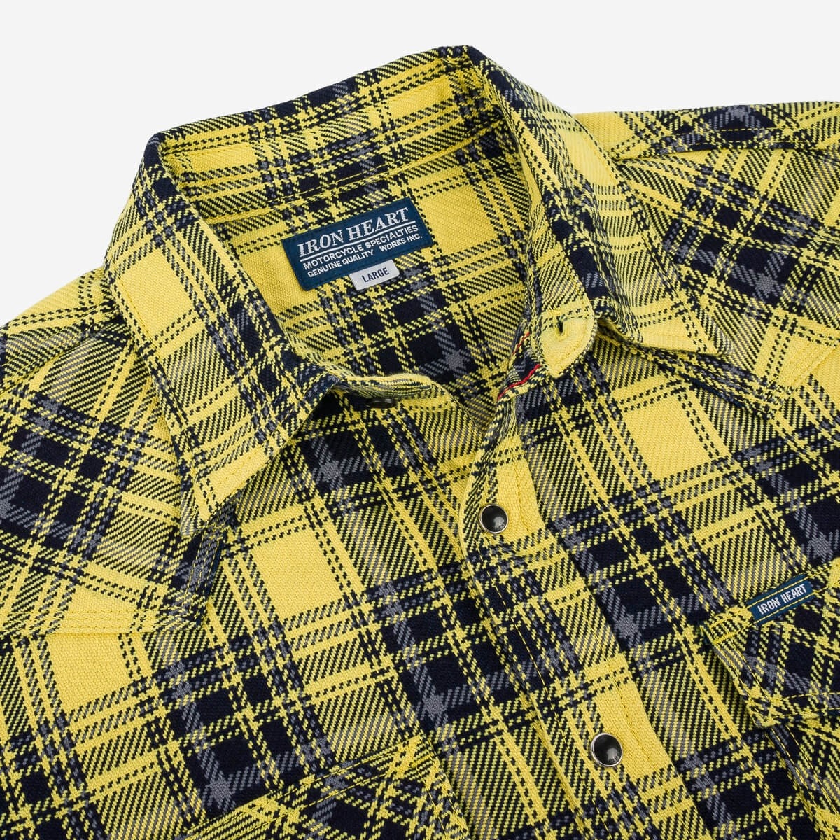 IHSH-411-YEL 9oz Selvedge Indigo Check Flannel Western Shirt Yellow - 6