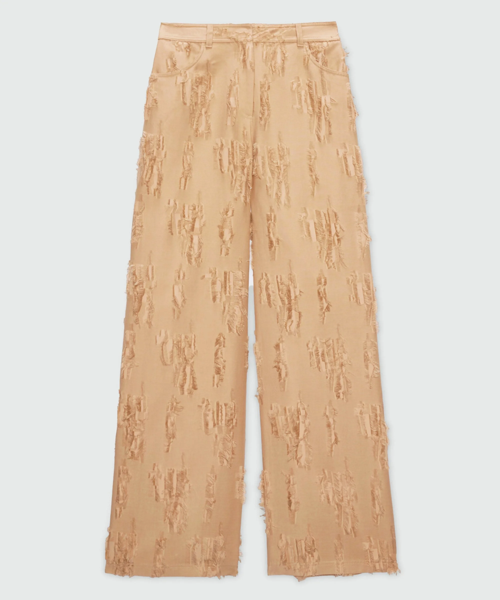 Beige wide-leg frayed fil coupe trousers. - 1